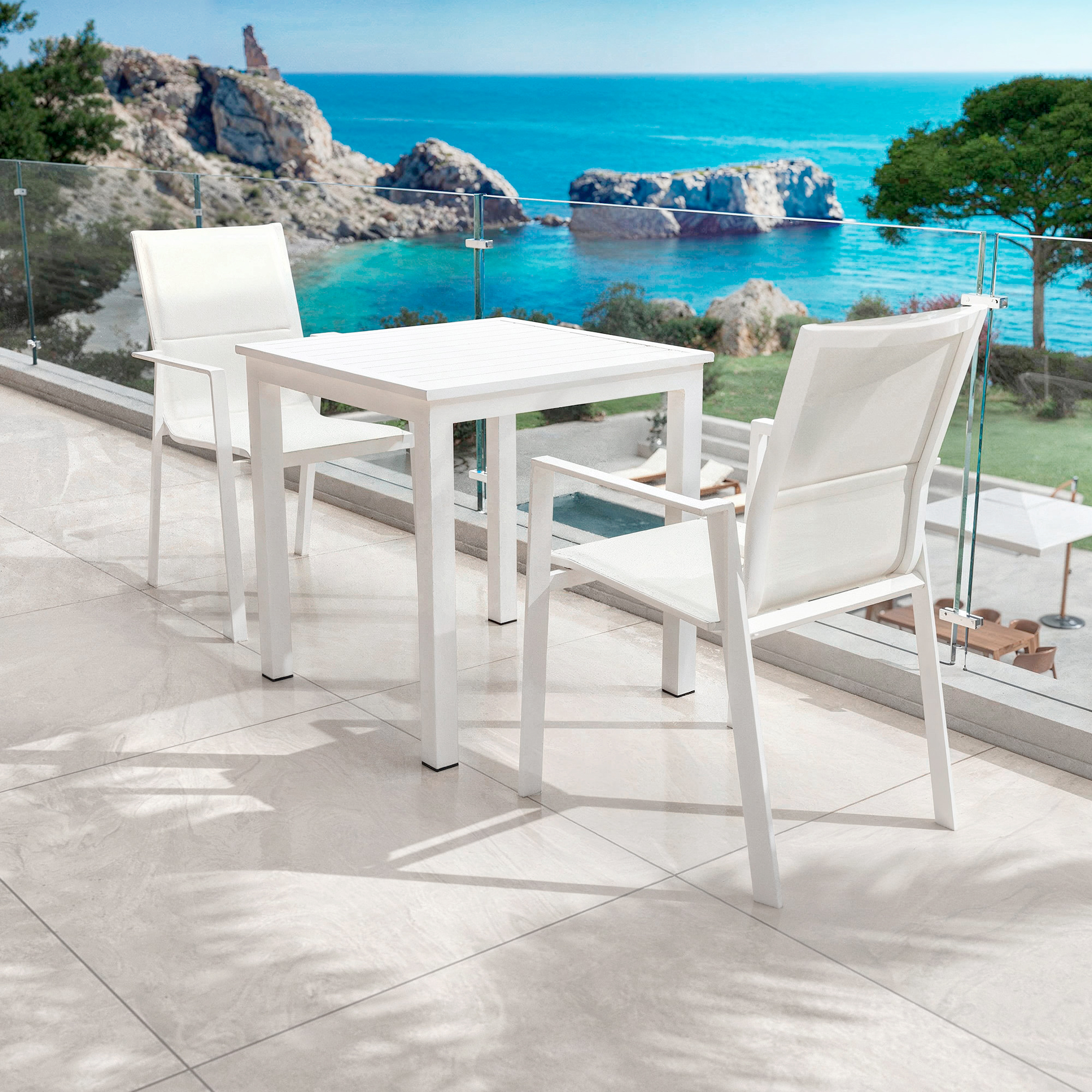 Table de jardin carrée aluminium 4 places (70 x 70 cm) Murano Blanc