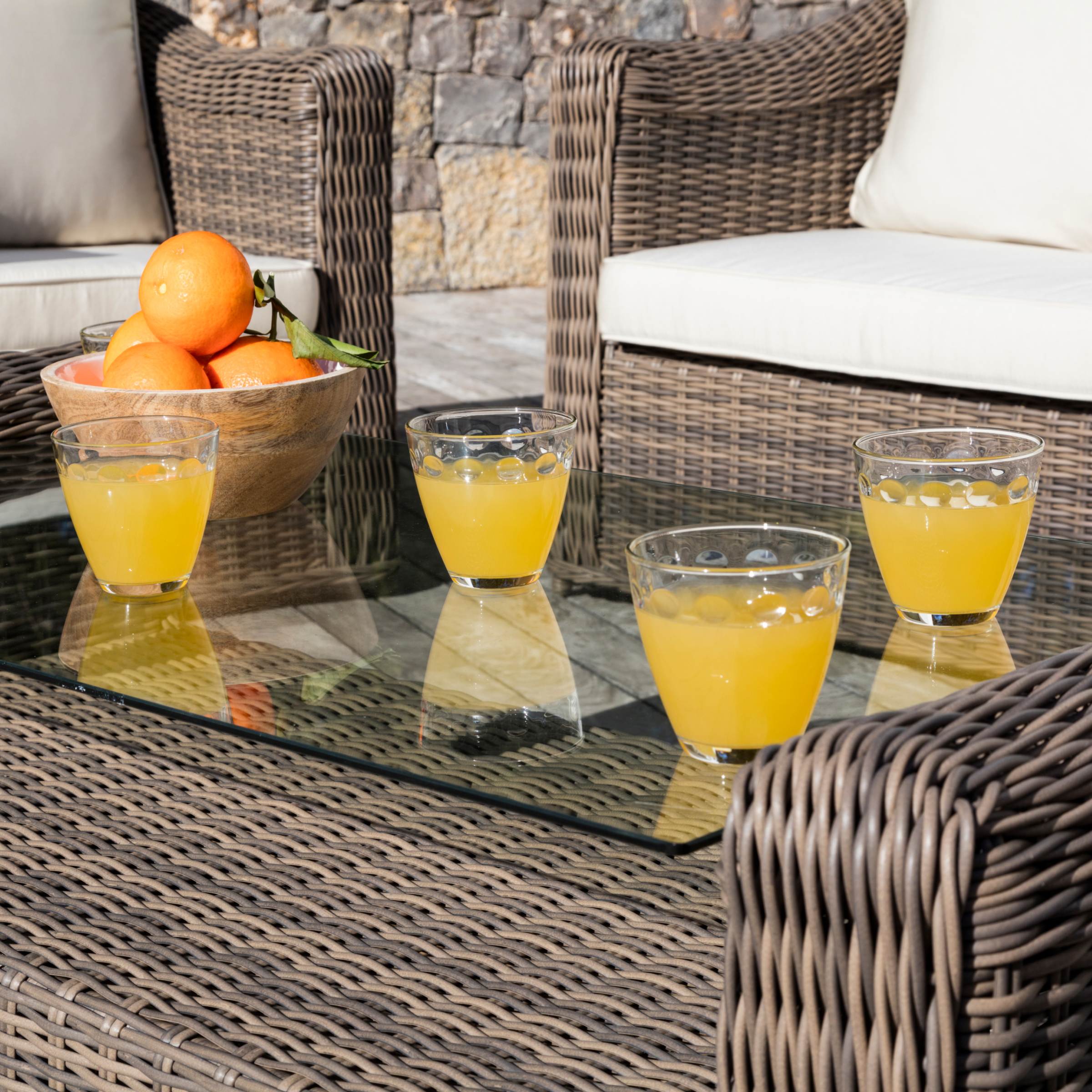 Salon de jardin en résine tressée 4 places 4 pcs Calvi Sepia et taupe