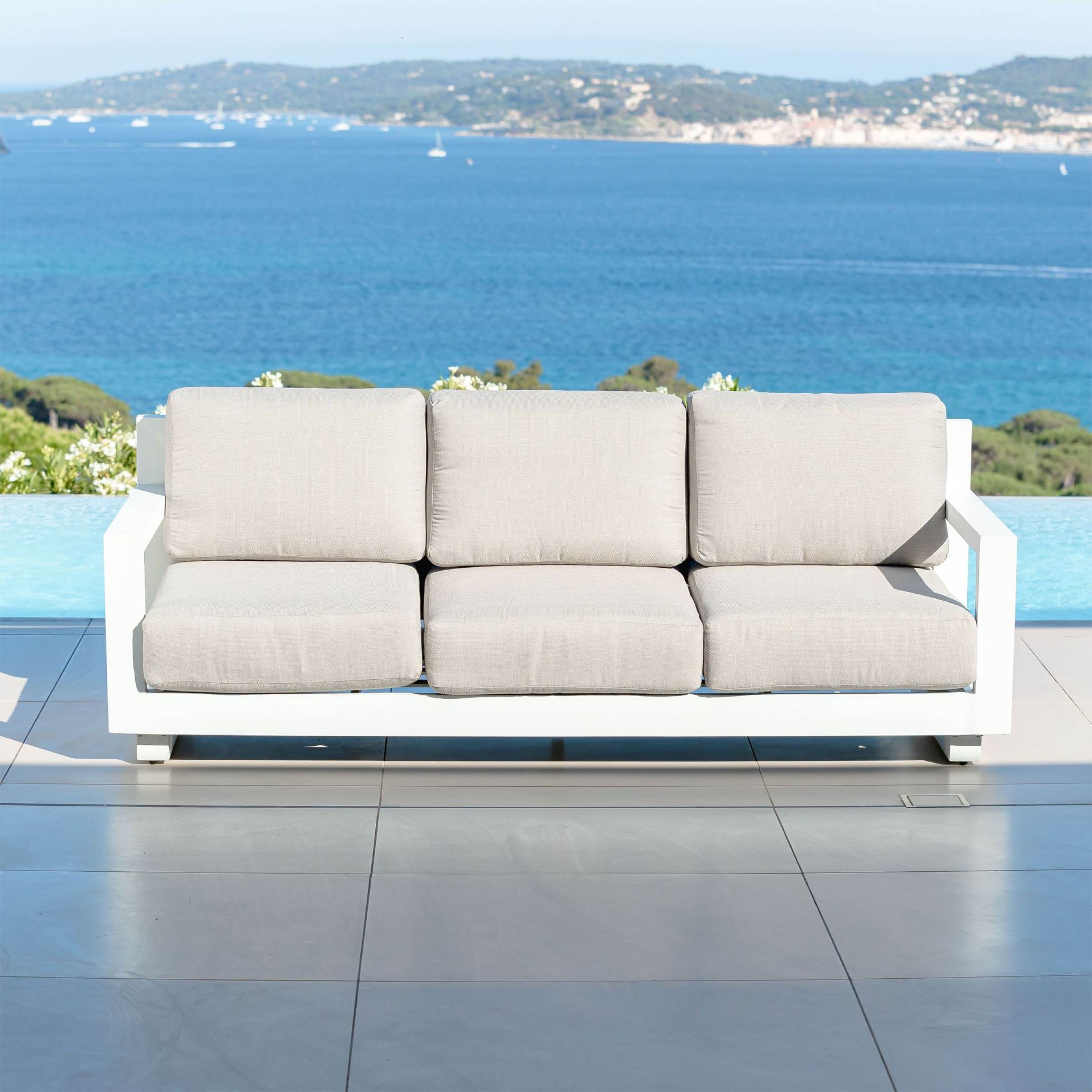 Salon de jardin aluminium 5 places 4 pcs Elba Blanc et taupe