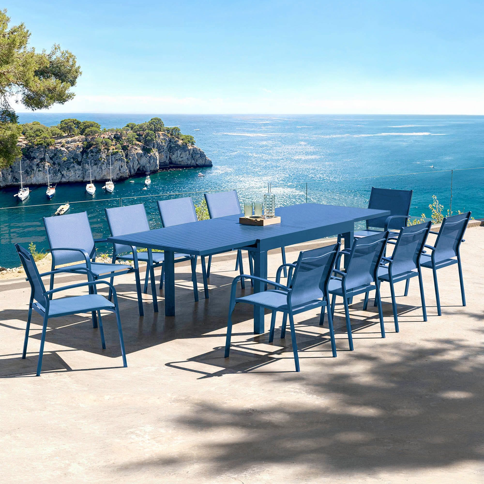 Table de jardin extensible aluminium 10 places (135/270 x 90 cm) Murano Bleu pétrole