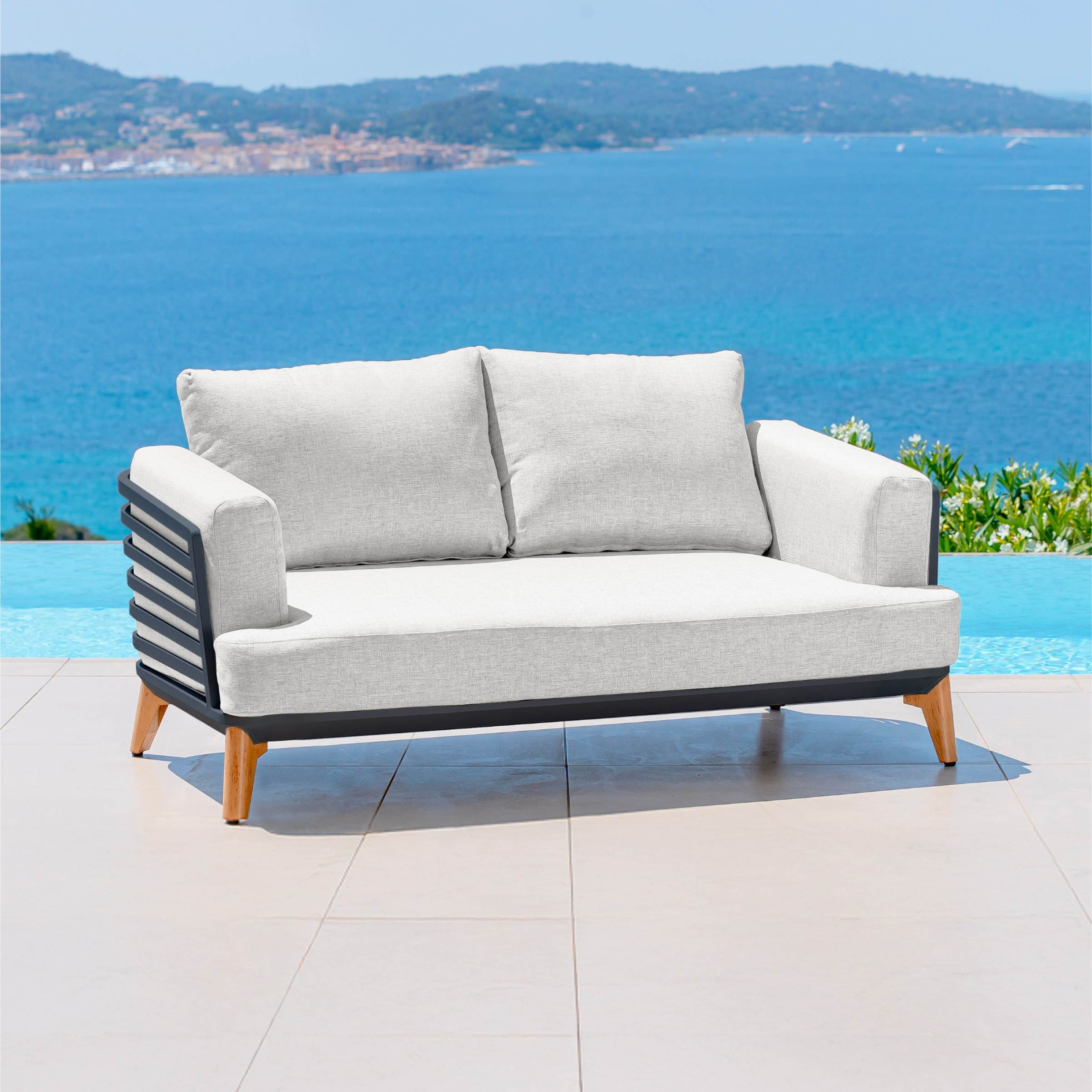 Salon de jardin aluminium 9 places 12 pcs Monte Carlo Gris anthracite et gris clair