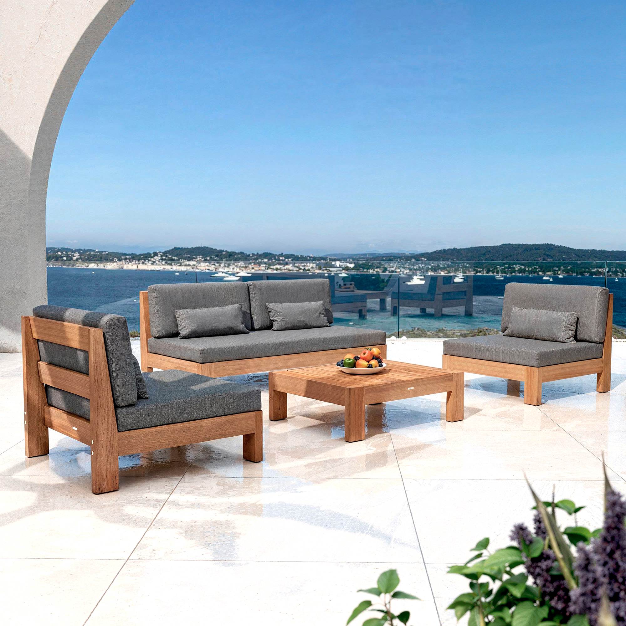 Salon de jardin en bois d'acacia 5 places 4 pcs Bornéo Gris anthracite