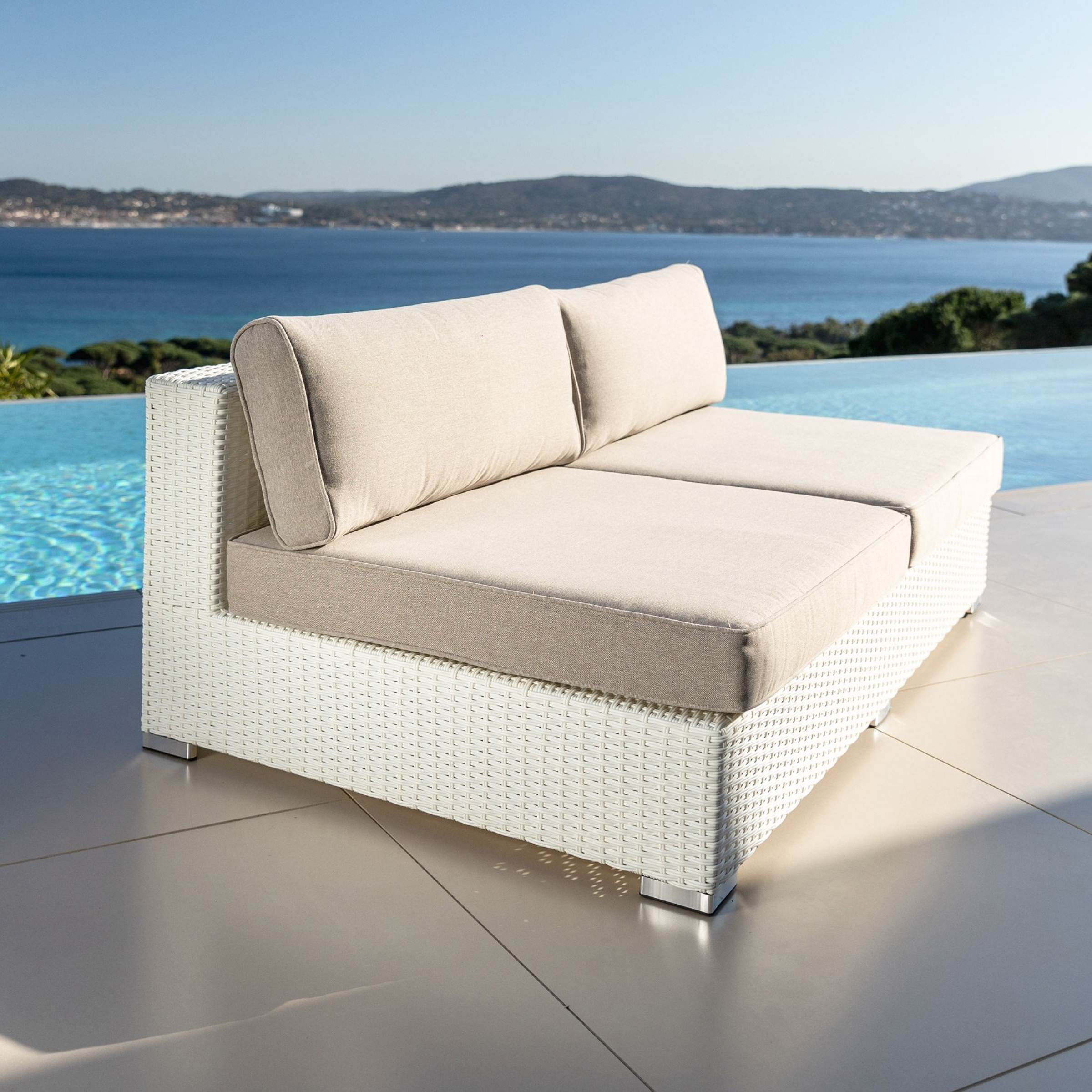 Salon de jardin en résine tressée 9 places 9 pcs Palma Blanc et taupe