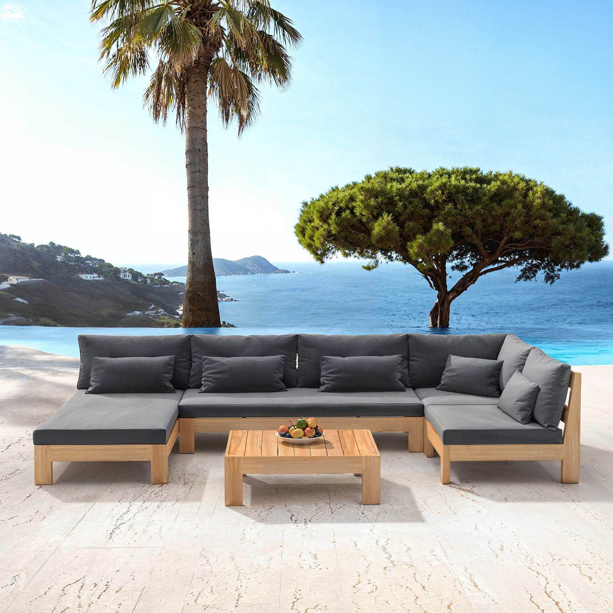 Salon de jardin d'angle en bois d'acacia 5 places 5 pcs Borneo Gris anthracite