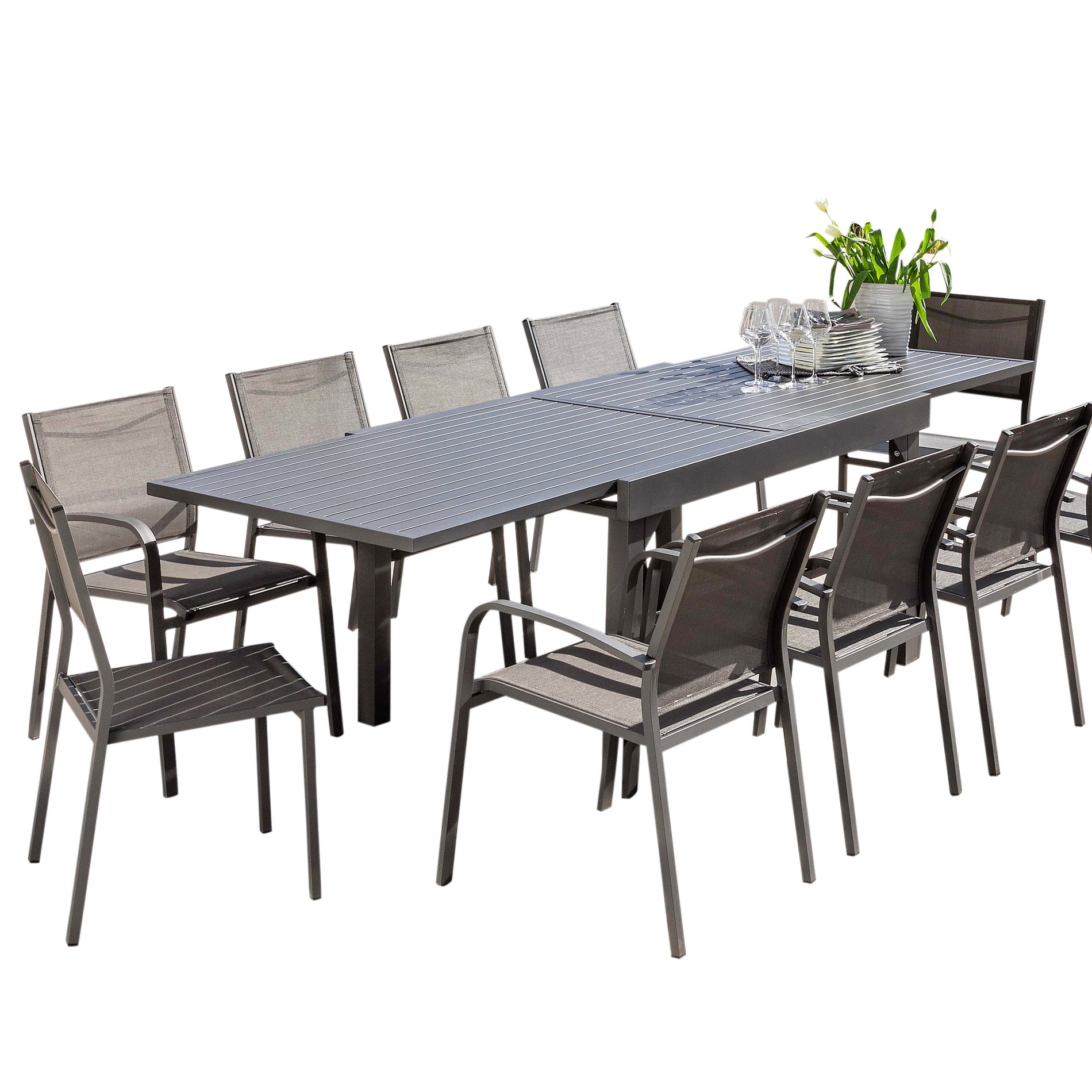 Table de jardin extensible aluminium 12 places (200/320 x 100 cm) Murano Gris anthracite