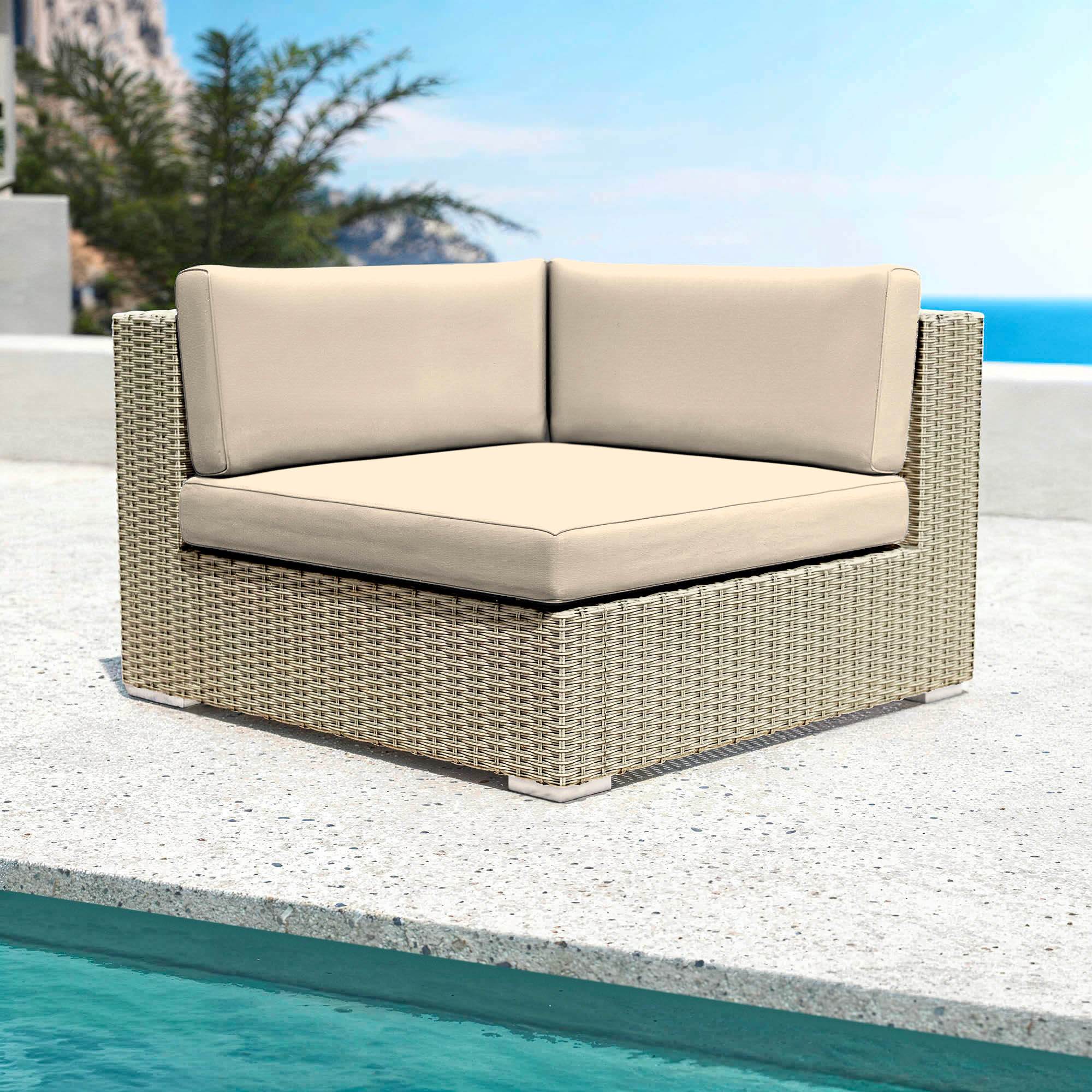 Salon de jardin d'angle en résine tressée 5 places Palma Gris et beige