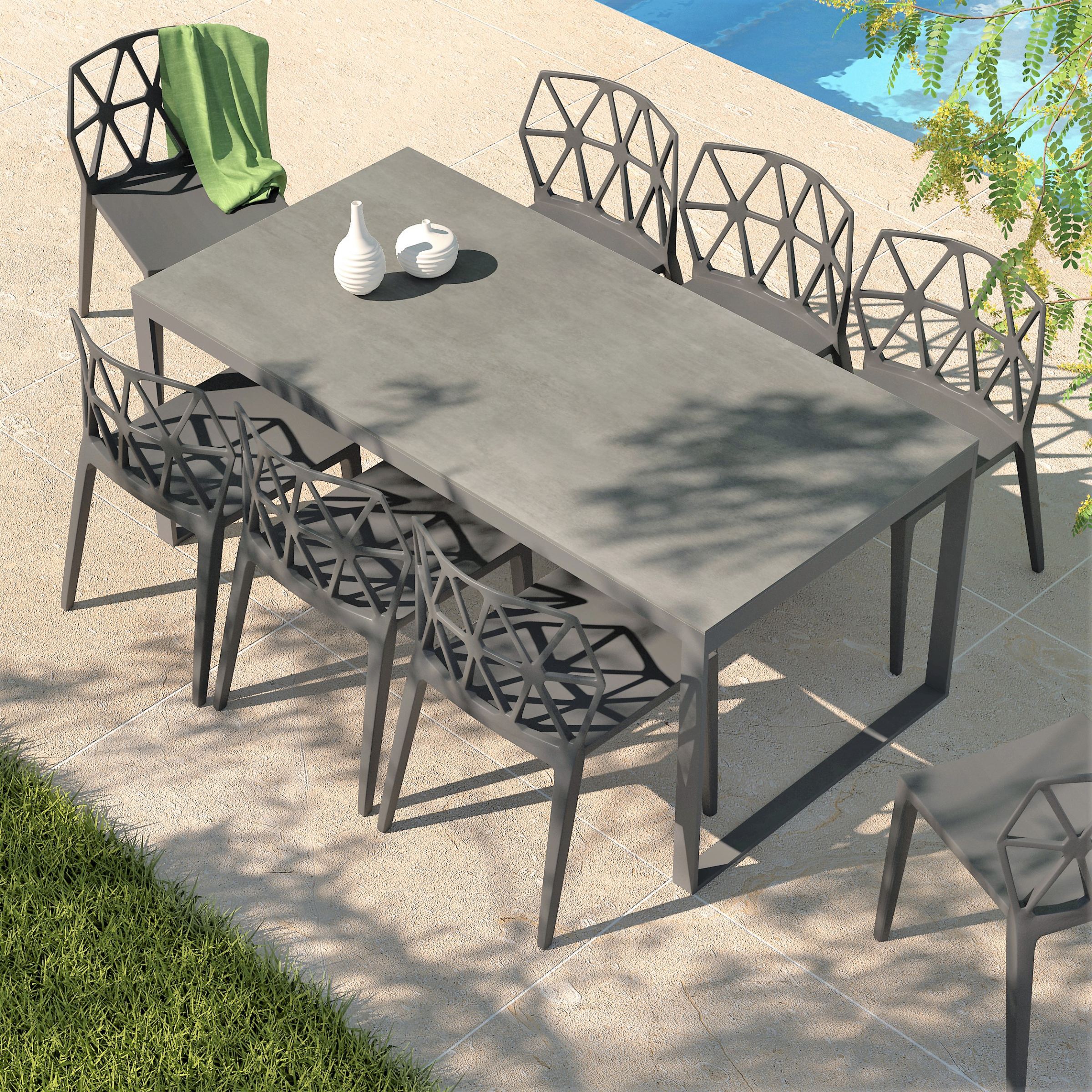 Table de jardin en aluminium et céramique 8 places (180 x 90 cm) Kore Gris anthracite