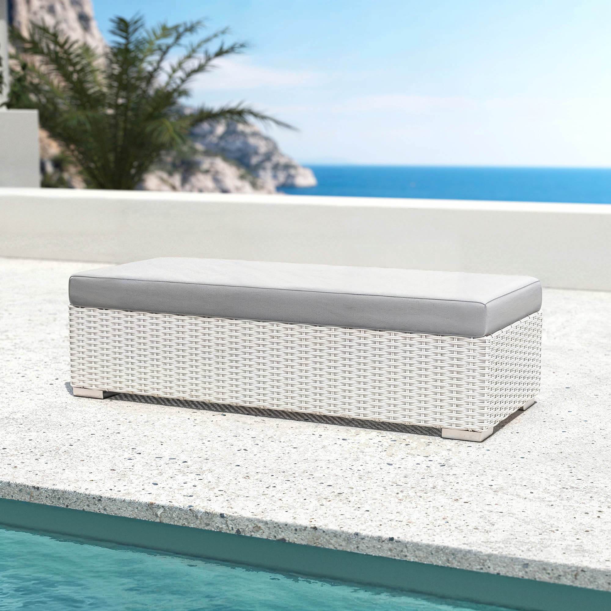 Salon de jardin en résine tressée 9 places 9 pcs Palma Blanc et gris