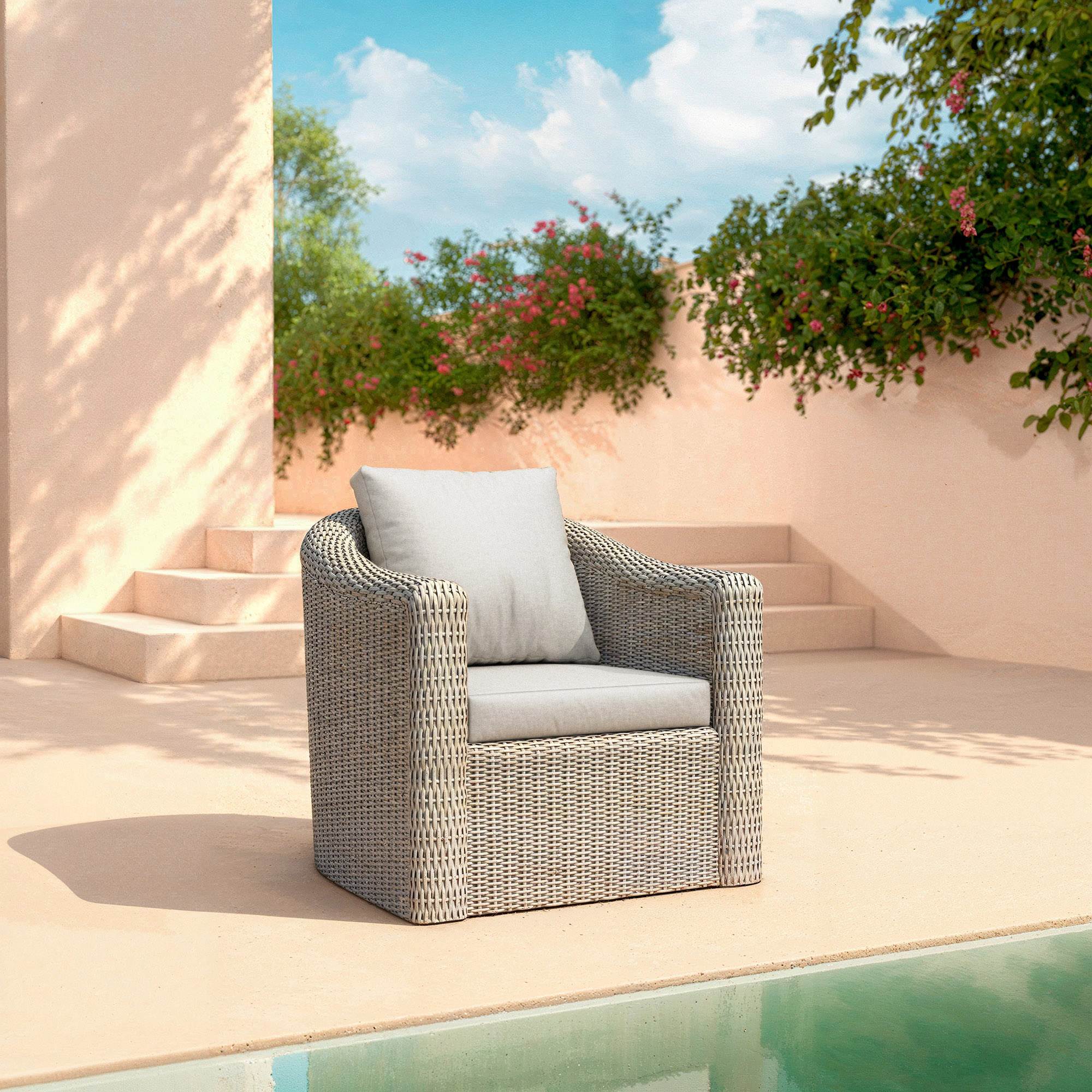 Salon de jardin en résine tressée 7 places 5 pcs Calvi Gris et gris clair