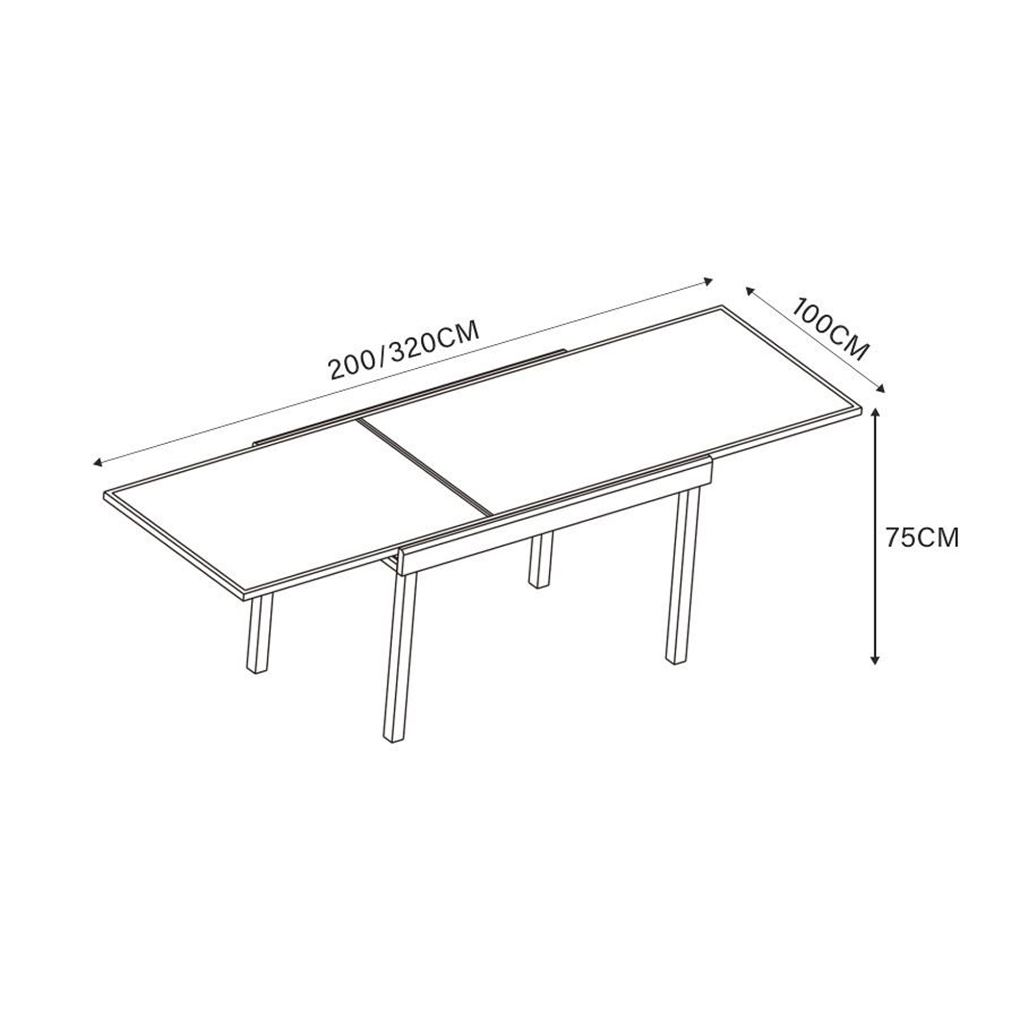 Table de jardin extensible en verre 12 places (200/320 x 100 cm) Murano Bleu pétrole