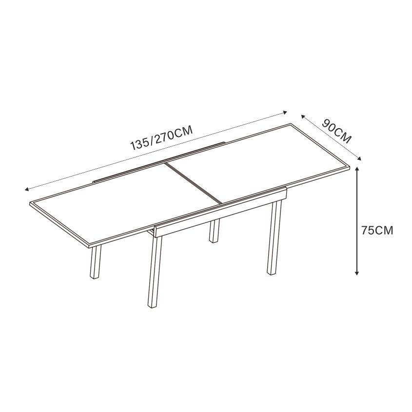 Table de jardin extensible en verre 10 places (135/270 x 90 cm) Murano Gris anthracite