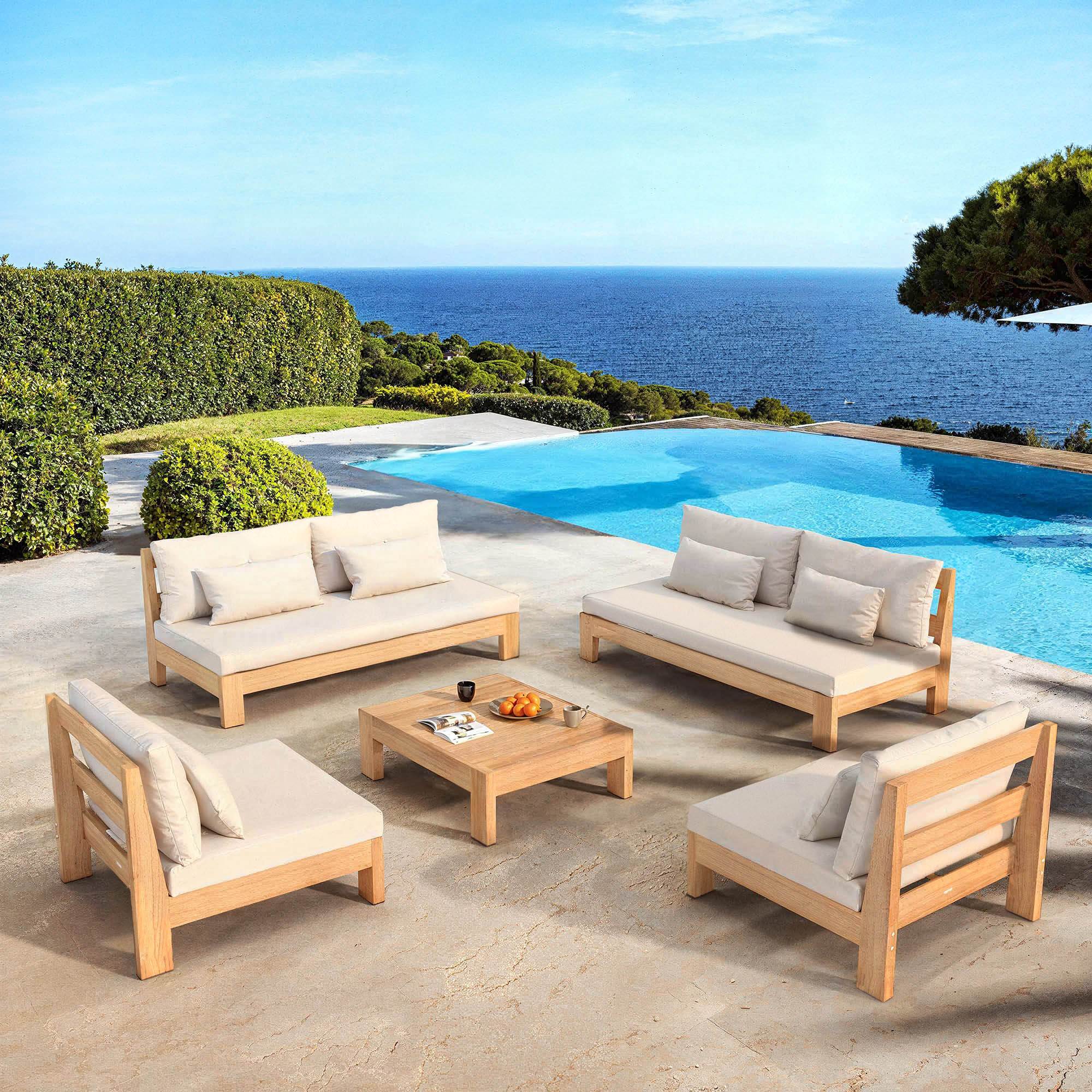 Salon de jardin en bois d'acacia 8 places 5 pcs Borneo Sable