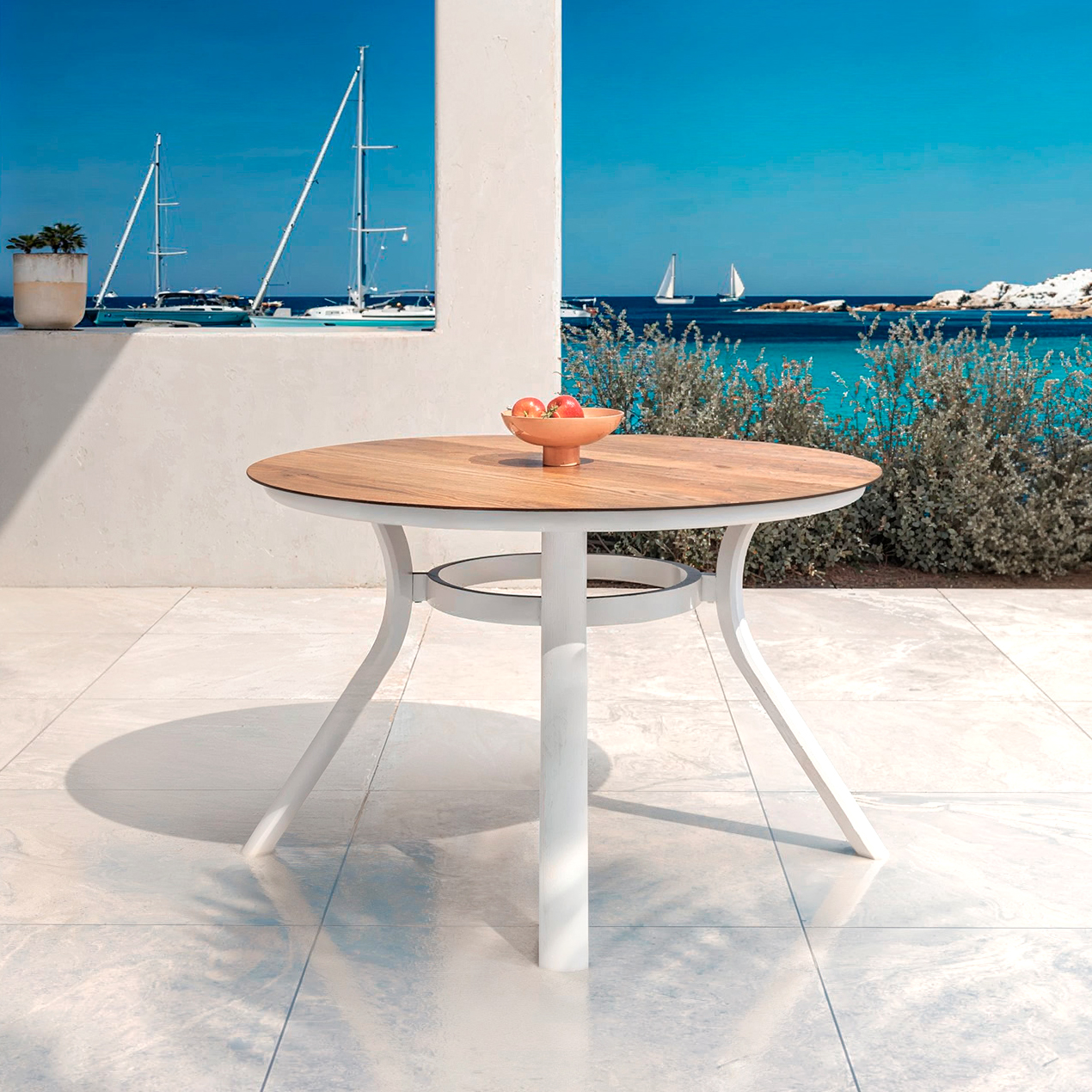 Table de jardin ronde en aluminium 6 places (D120 cm) Amalfi Blanc