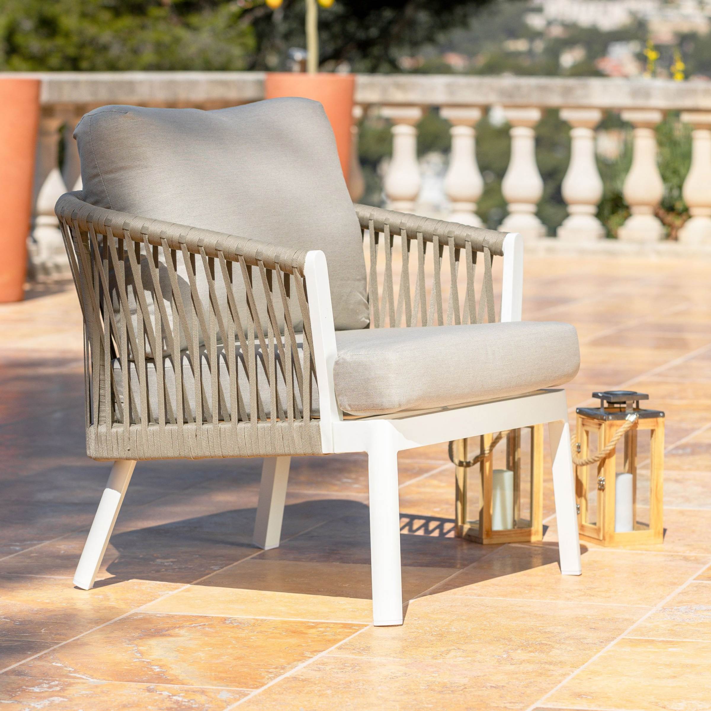 Salon de jardin en aluminium 7 places 5 pcs Amalfi Blanc et taupe