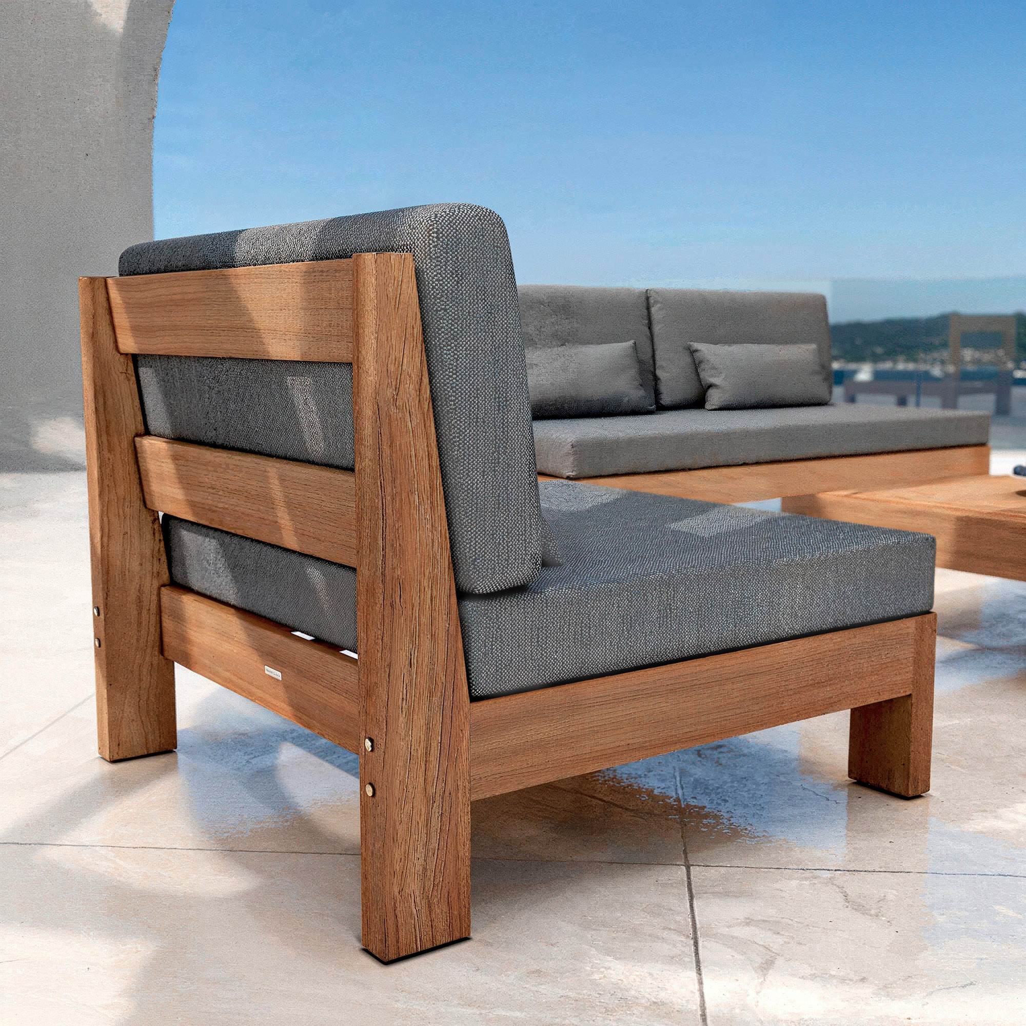 Salon de jardin en bois d'acacia 8 places 5 pcs Borneo Gris anthracite