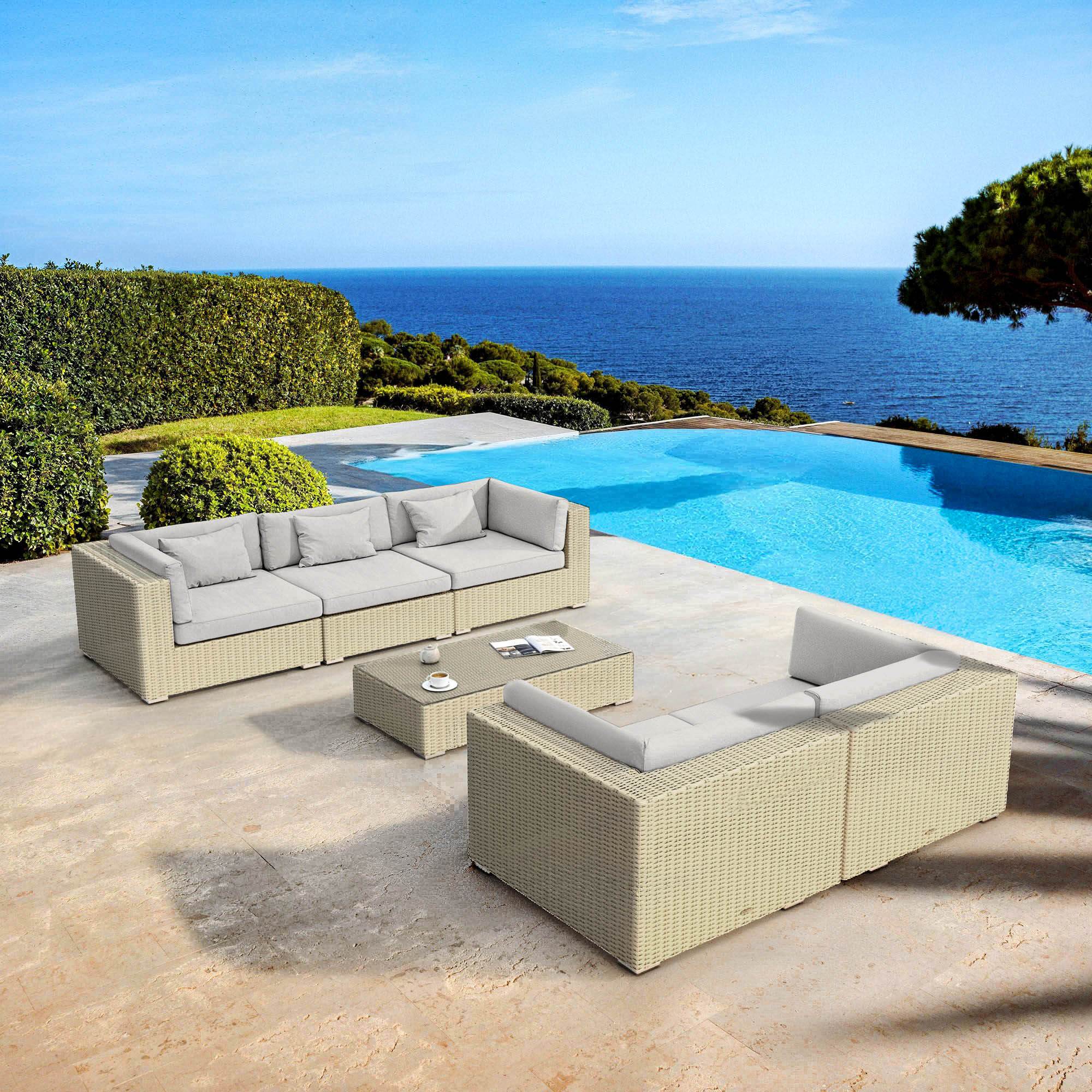 Salon de jardin en résine tressée 5 places 6 pcs Palma Gris