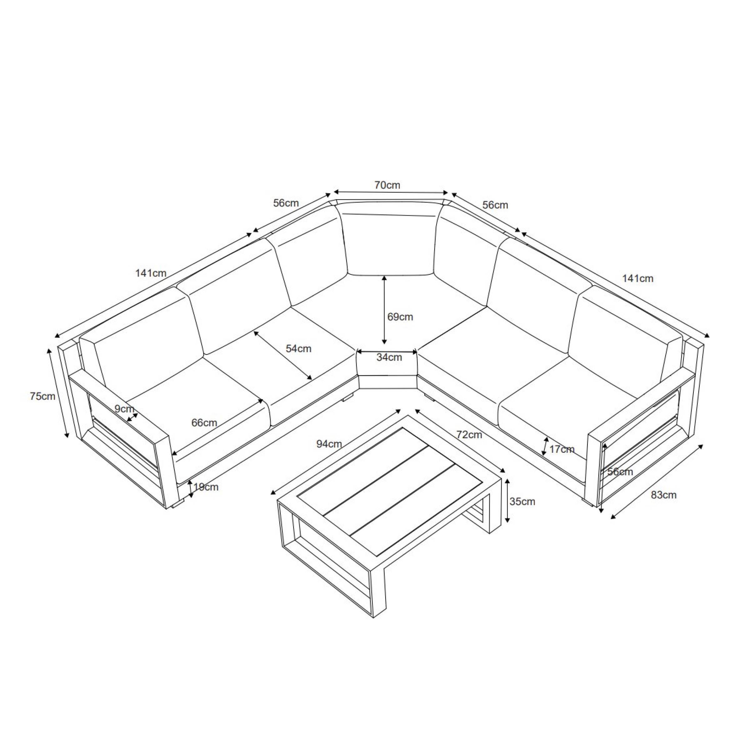 Salon de jardin d'angle aluminium 5 places Elba Gris anthracite