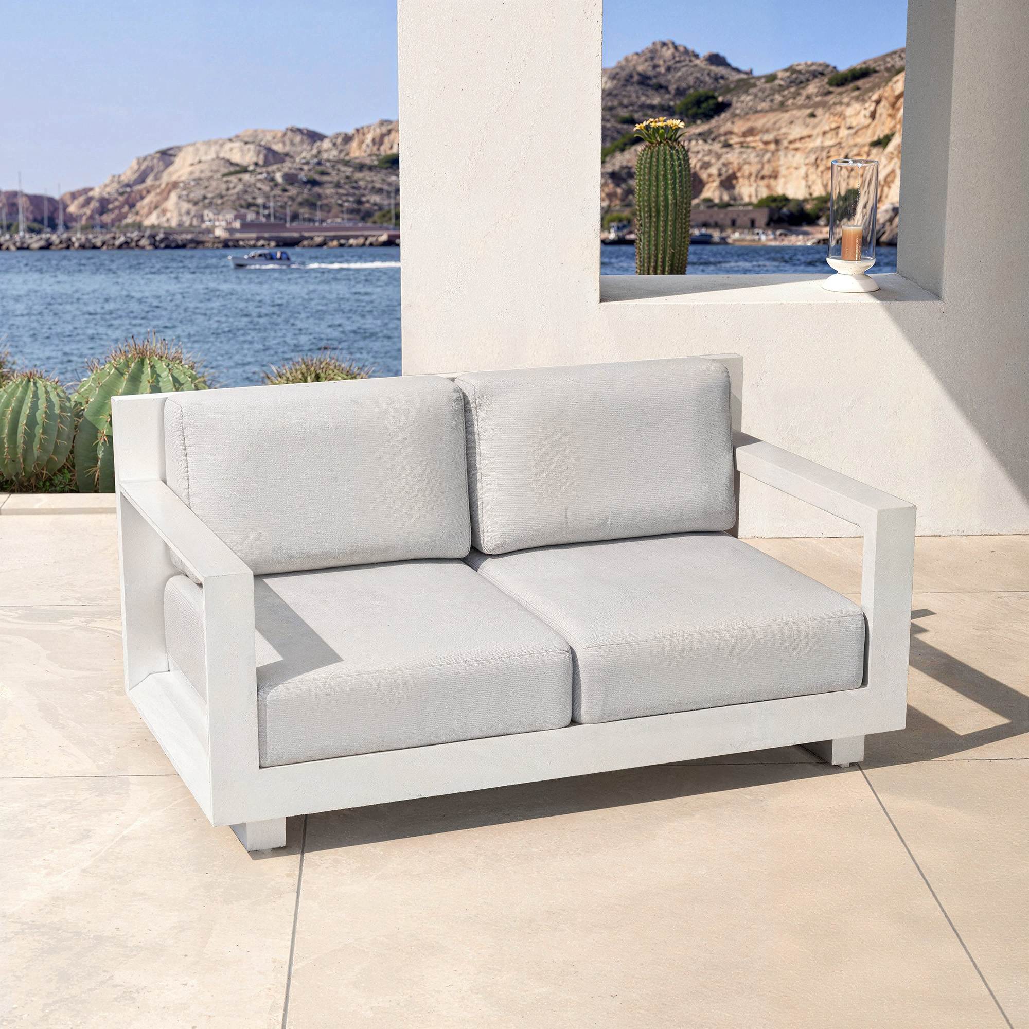 Salon de jardin aluminium 7 places 5 pcs Elba Blanc et gris clair