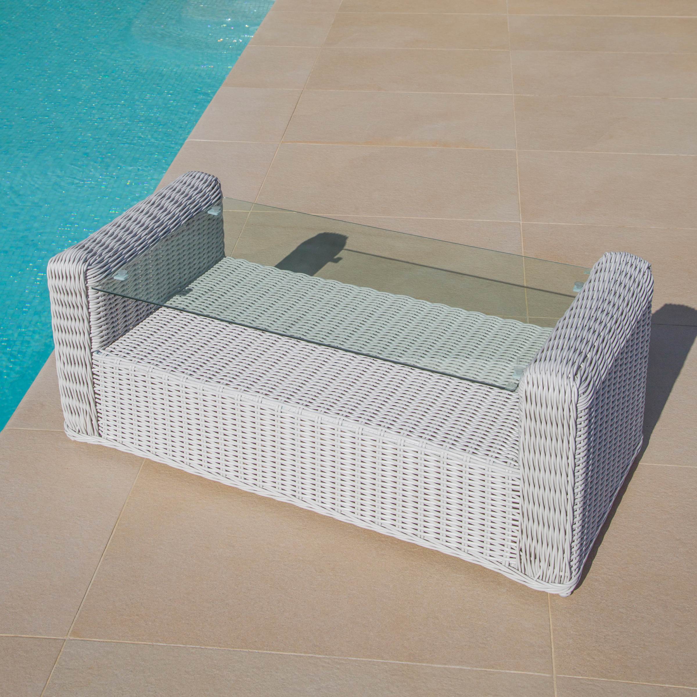 Salon de jardin en résine tressée 7 places 5 pcs Calvi Blanc et taupe