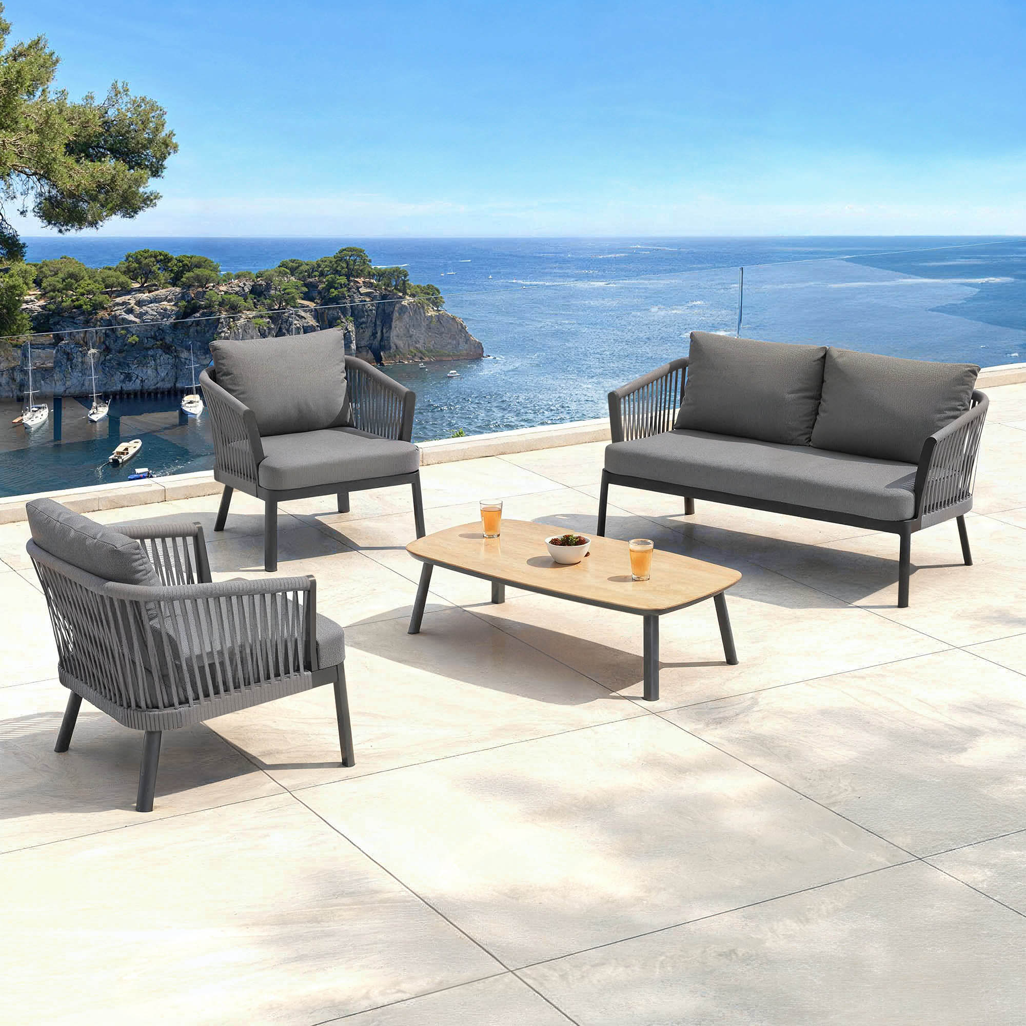 Salon de jardin en aluminium 4 places 4 pcs Amalfi Gris anthracite