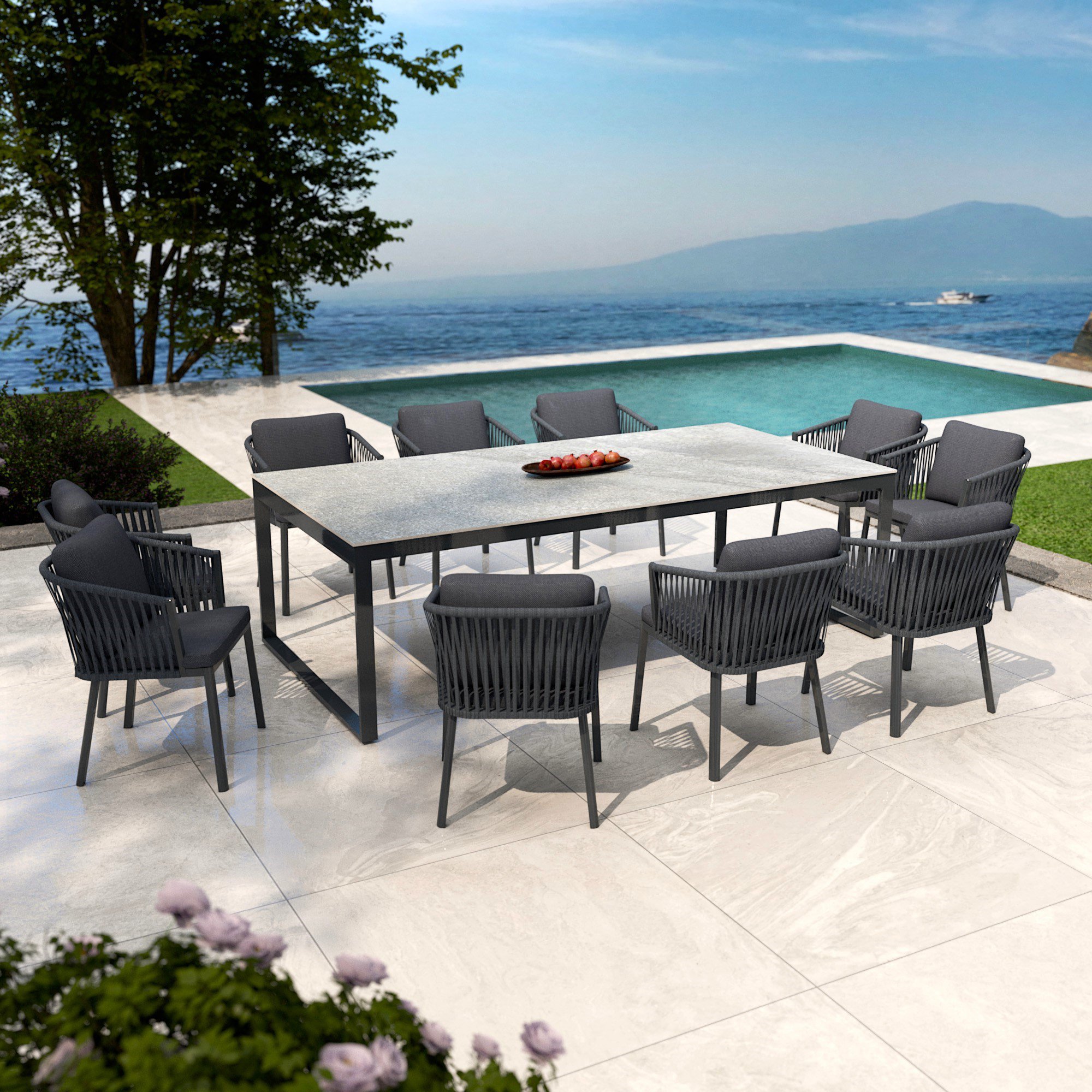Table de jardin en aluminium et céramique 10 places (240 x 120 cm) Kore Gris et gris anthracite