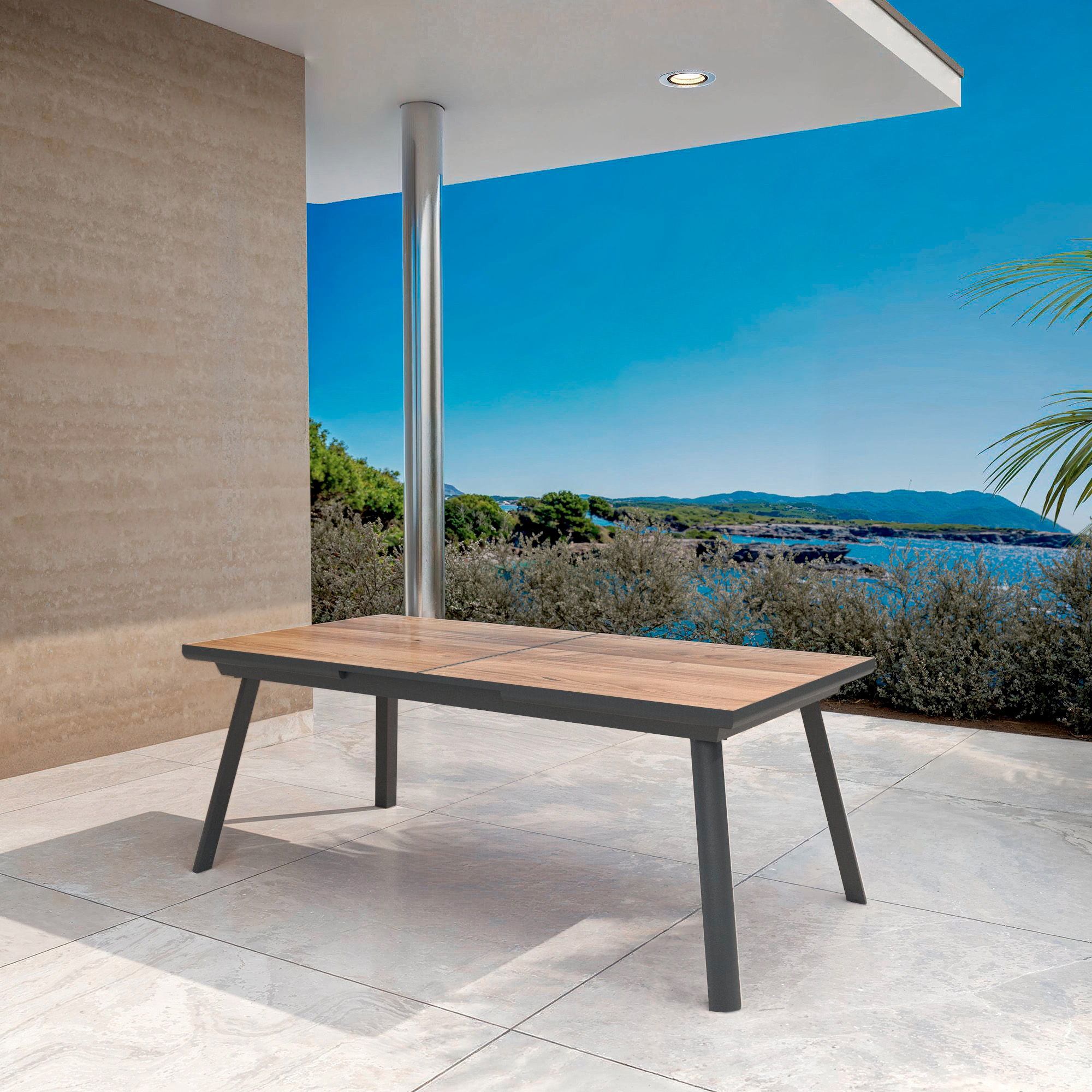Table de jardin extensible en aluminium 10 places (260 x 96 cm) Amalfi Gris anthracite