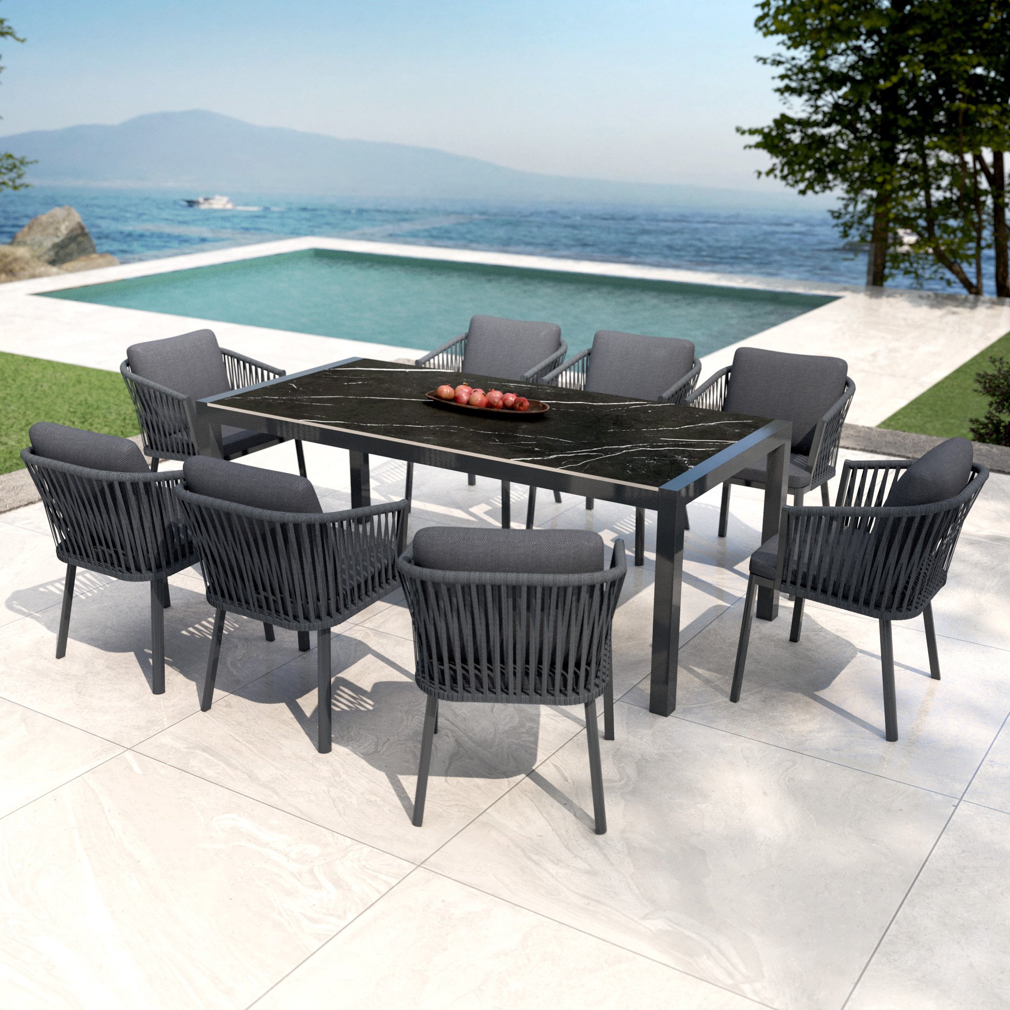 Table de jardin en aluminium et céramique 8 places (180 x 90 cm) Modena Noir marbré