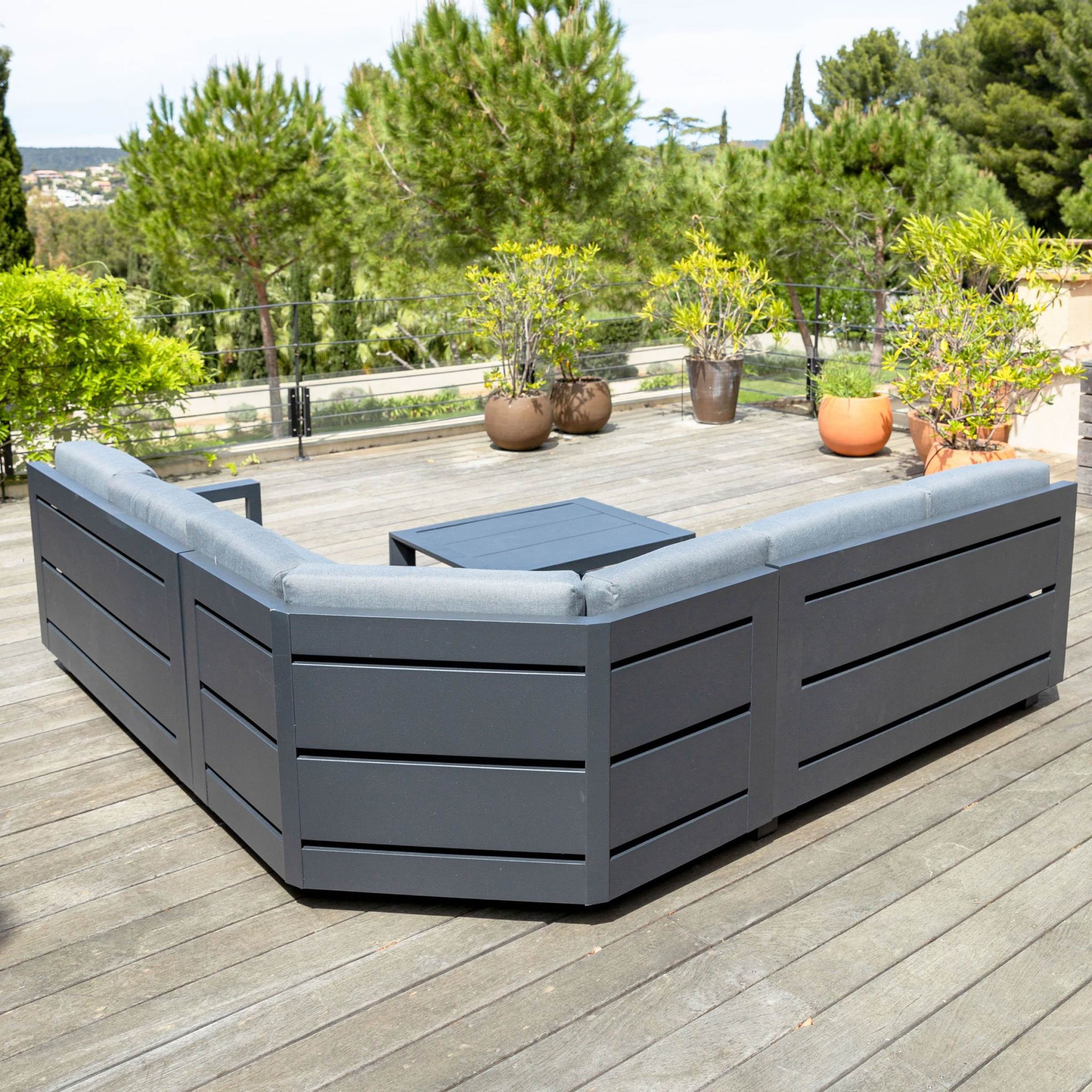 Salon de jardin d'angle aluminium 5 places Elba Gris anthracite