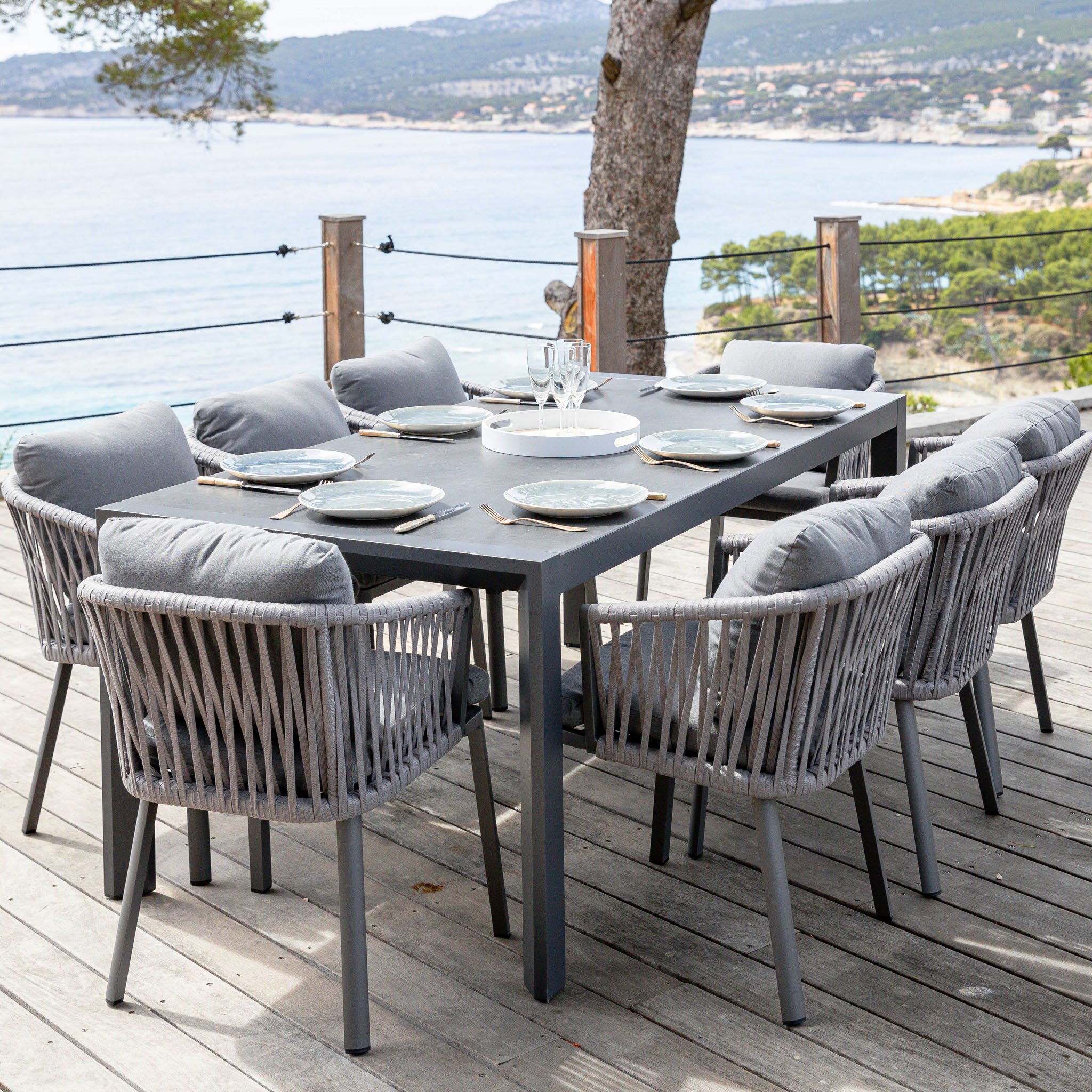 Table de jardin extensible en aluminium 12 places (195/300 x 96 cm) Amalfi Gris anthracite