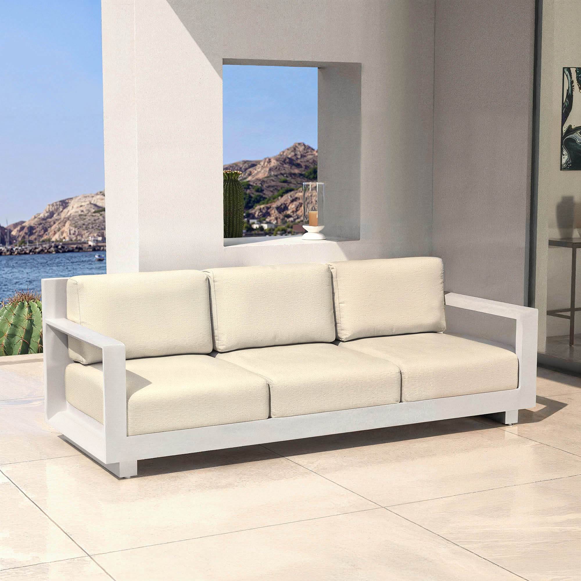 Salon de jardin aluminium 5 places 4 pcs Elba Blanc et beige