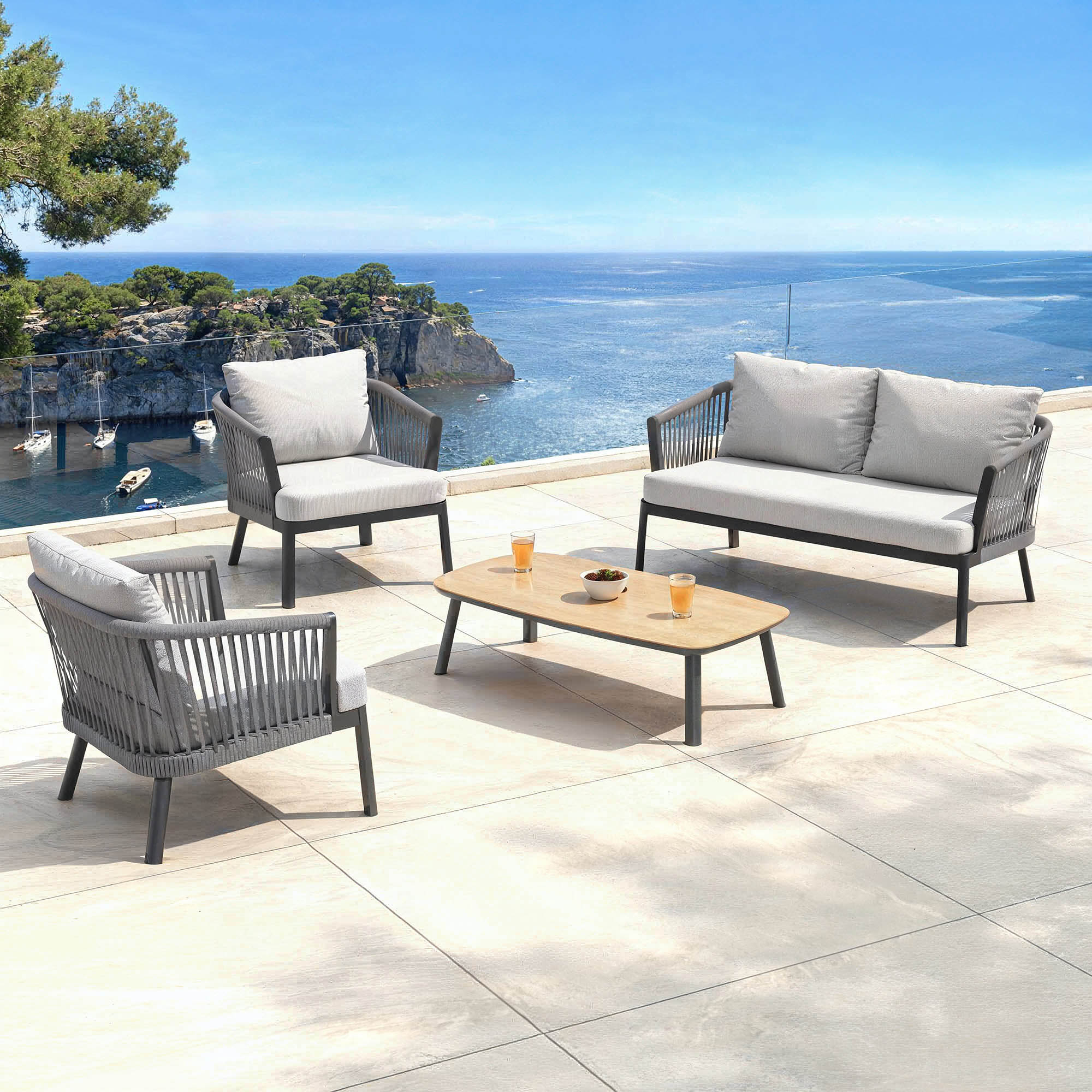 Salon de jardin en aluminium 4 places 4 pcs Amalfi Gris anthracite et gris clair