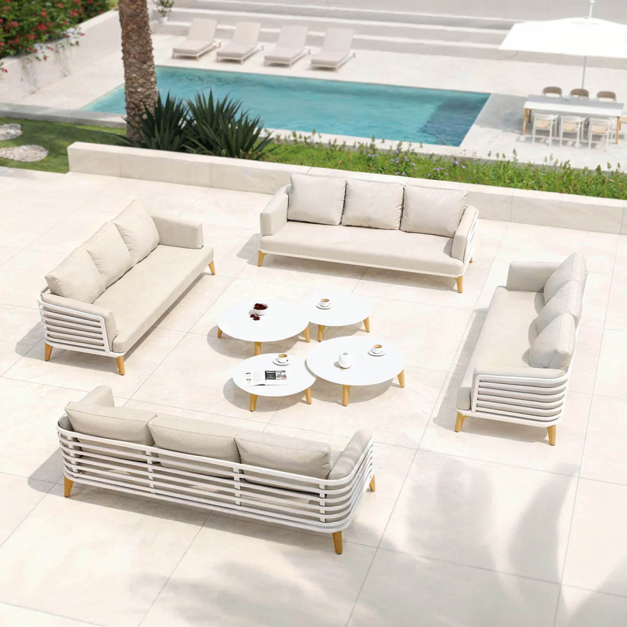 Salon de jardin aluminium 12 places 8 pcs Monte Carlo Blanc et beige