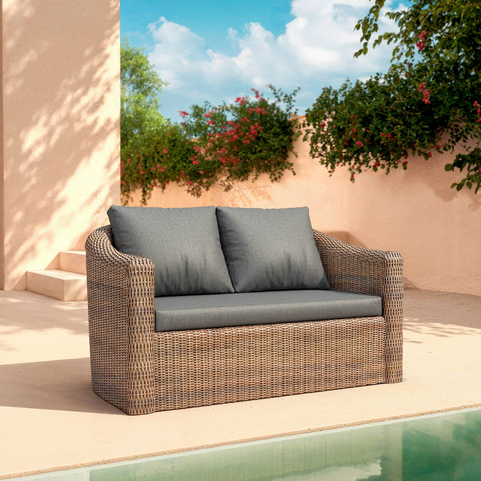 Salon de jardin en résine tressée 4 places 4 pcs Calvi Sepia et gris foncé