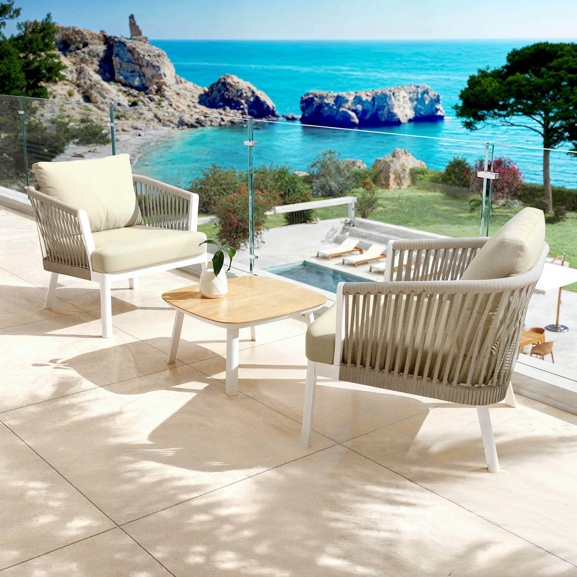 Salon de jardin en aluminium 2 places 3 pcs Amalfi Blanc et beige