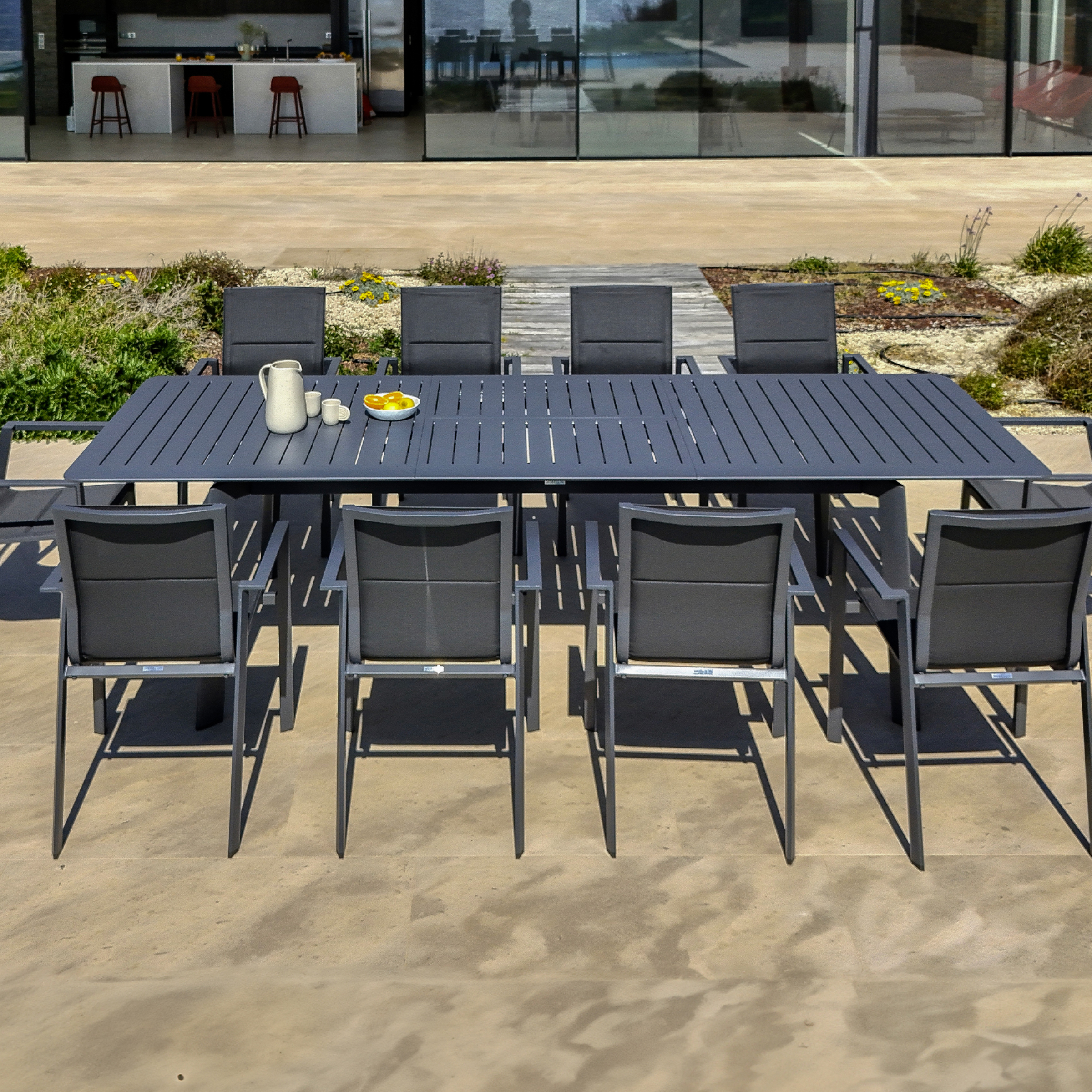 Table de jardin extensible en aluminium 10 places (286 x 100 cm) Portofino Gris anthracite