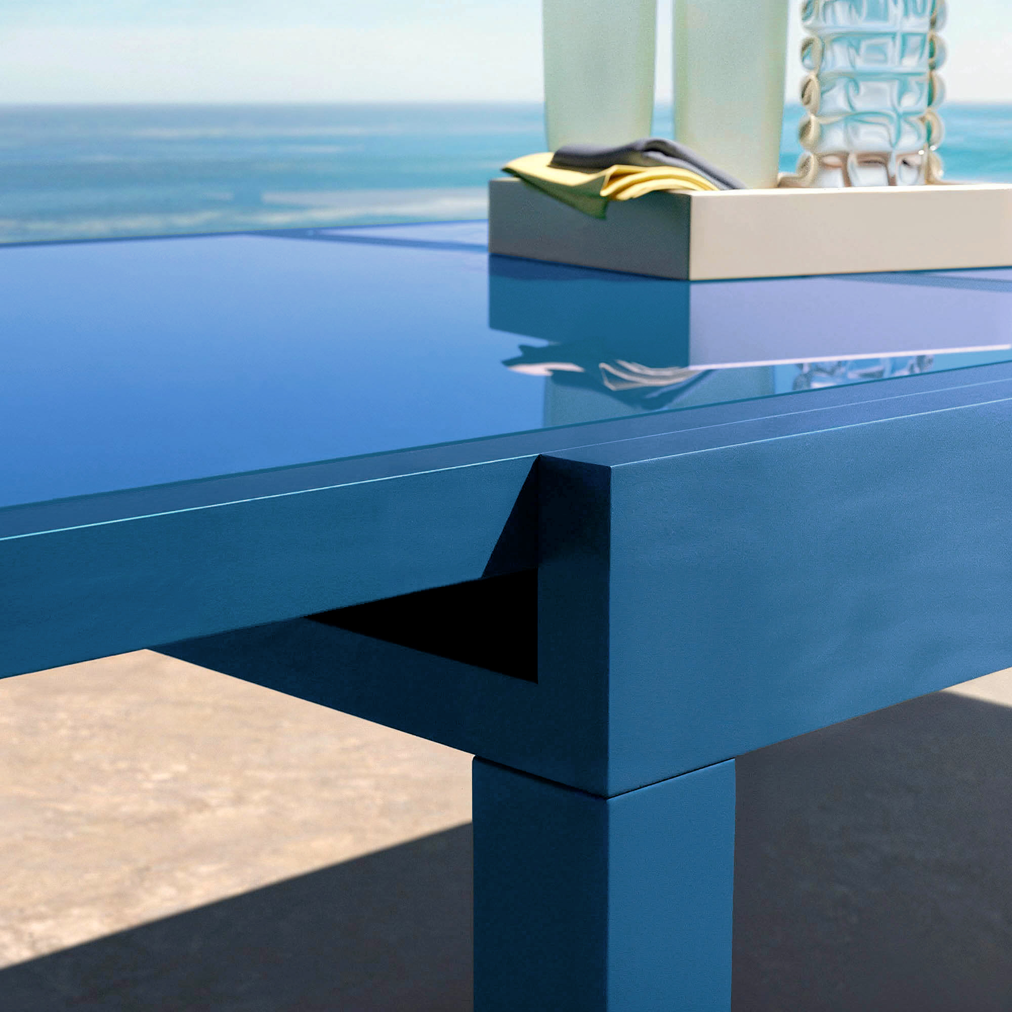 Table de jardin extensible en verre 10 places (135/270 x 90 cm) Murano Bleu pétrole