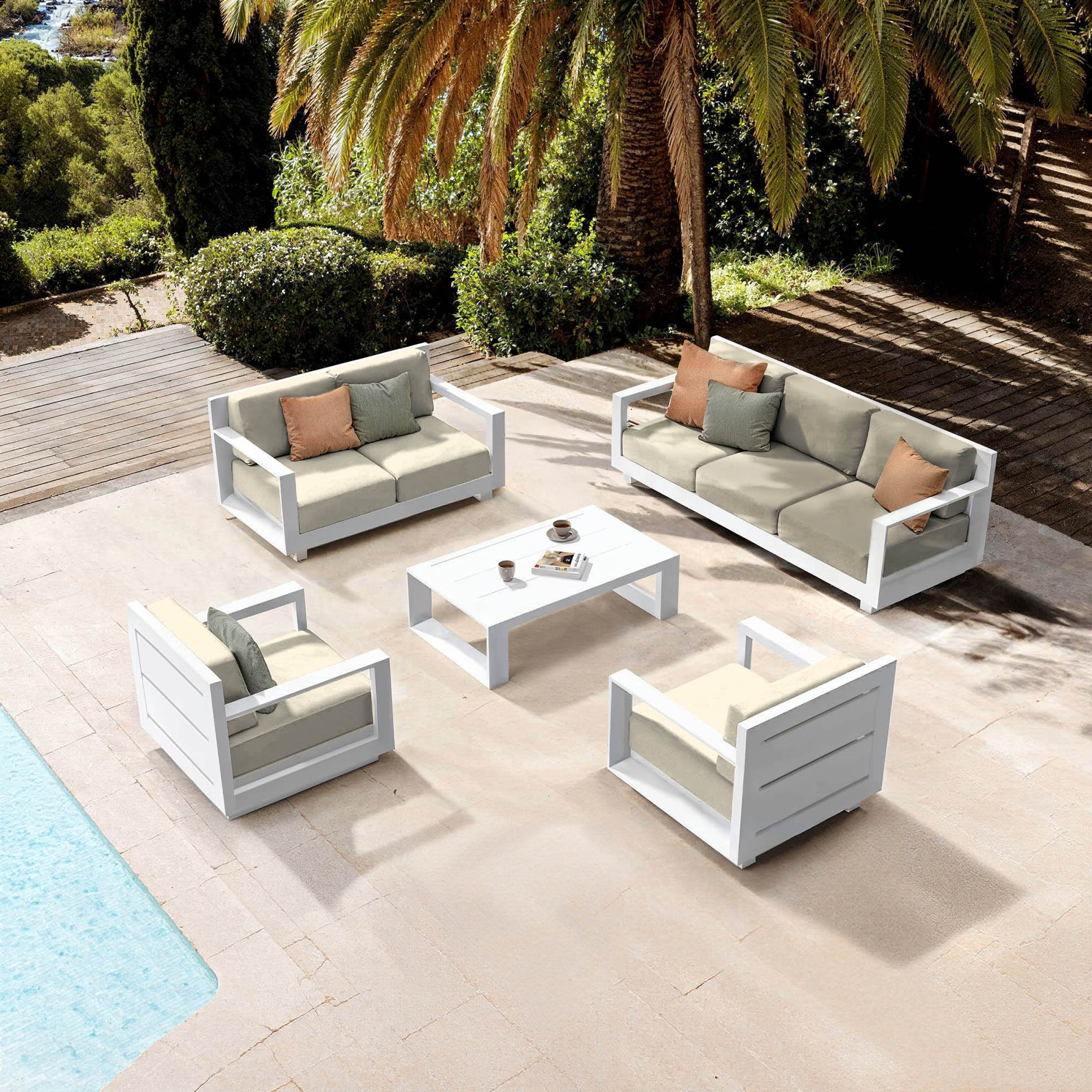 Salon de jardin aluminium 7 places 5 pcs Elba Blanc et beige