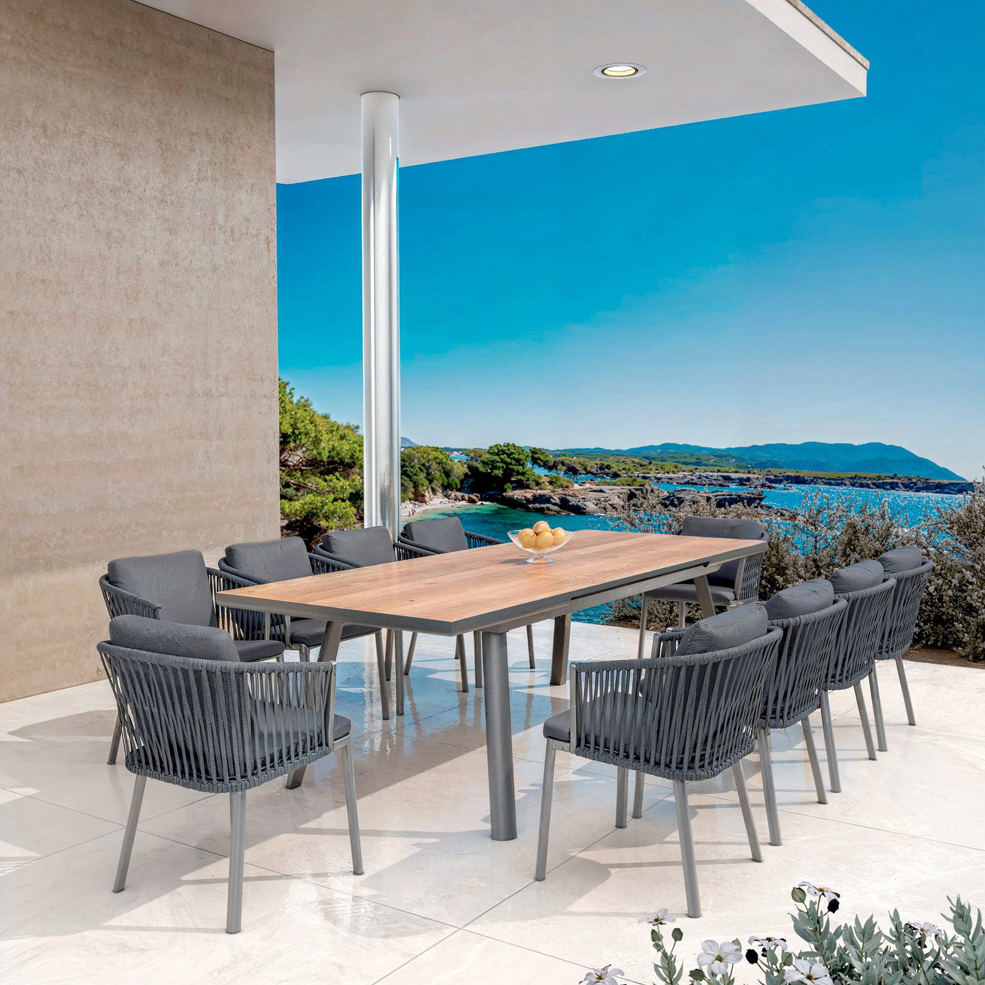 Table de jardin extensible en aluminium 10 places (260 x 96 cm) Amalfi Gris anthracite