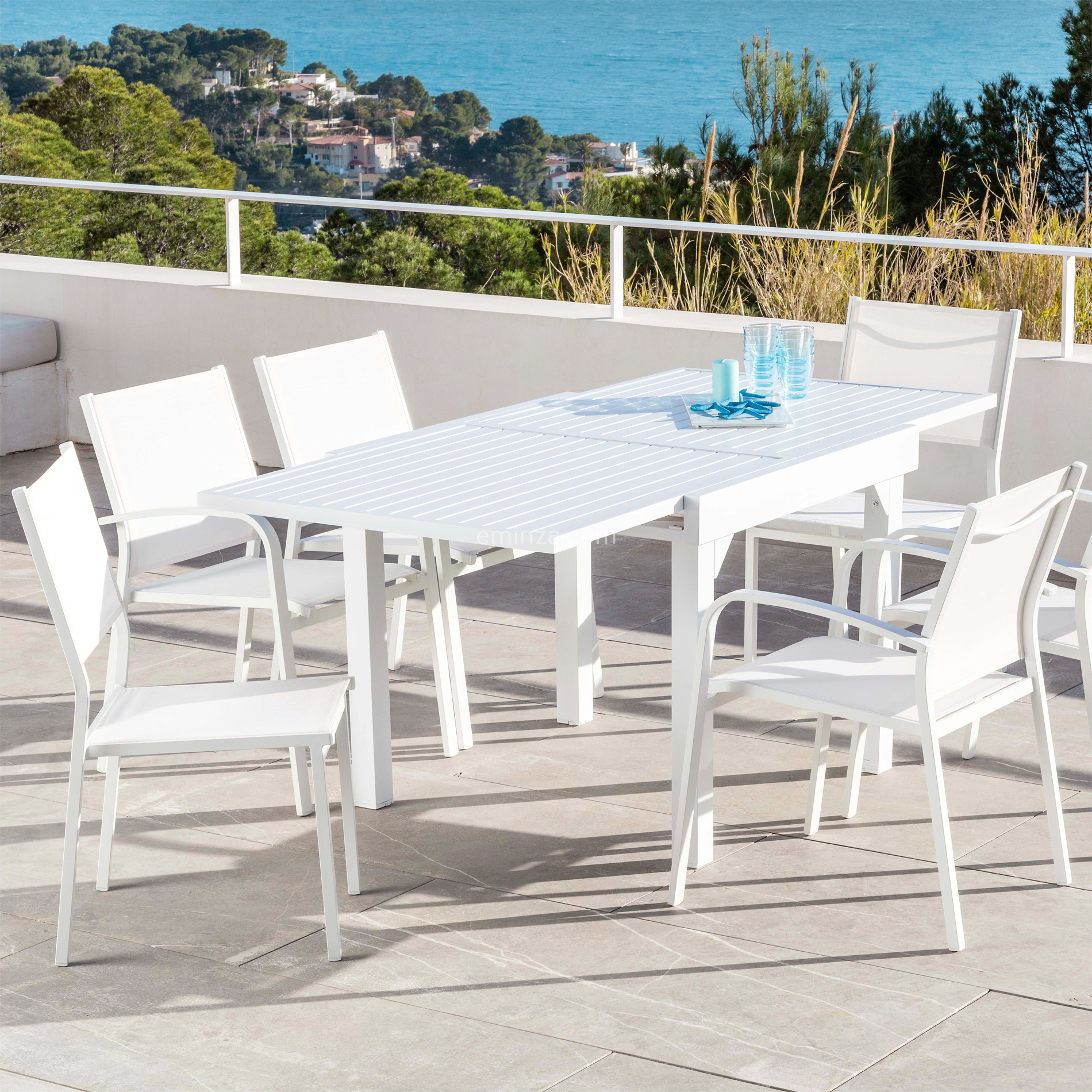 Table de jardin extensible en aluminium 8 places (90/180 x 90 cm) Murano Blanc