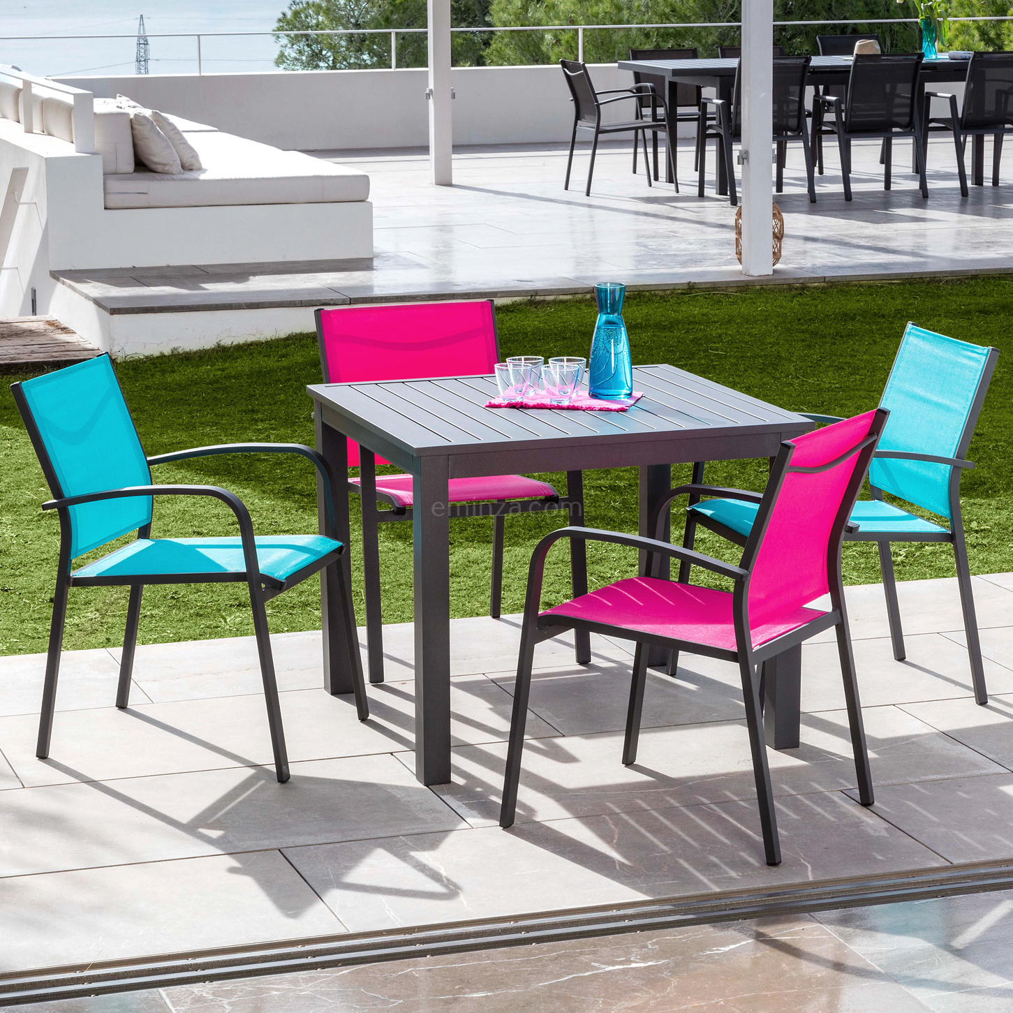 Table de jardin carrée en aluminium 4 places (89 x 89 cm) Murano Gris Anthracite