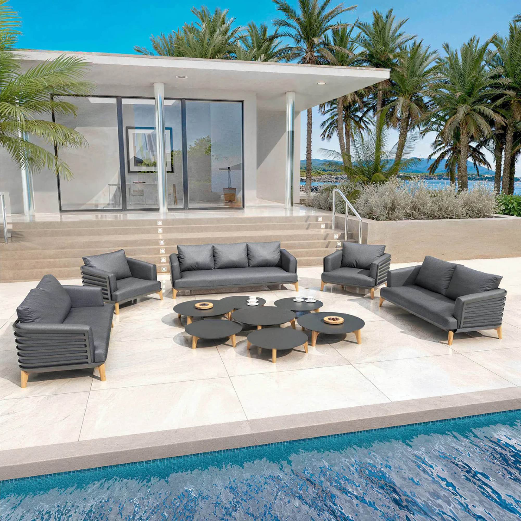 Salon de jardin aluminium 9 places 12 pcs Monte Carlo Gris anthracite