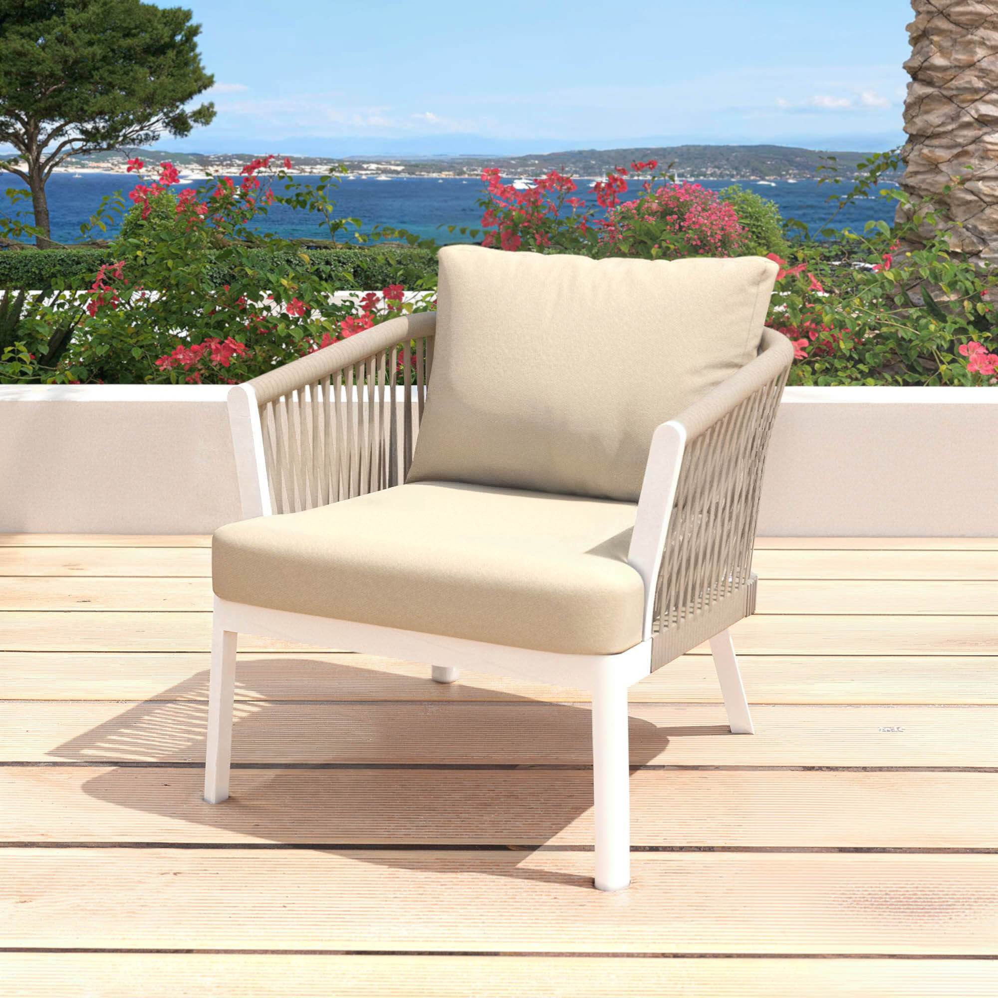 Salon de jardin en aluminium 7 places 5 pcs Amalfi Blanc et beige