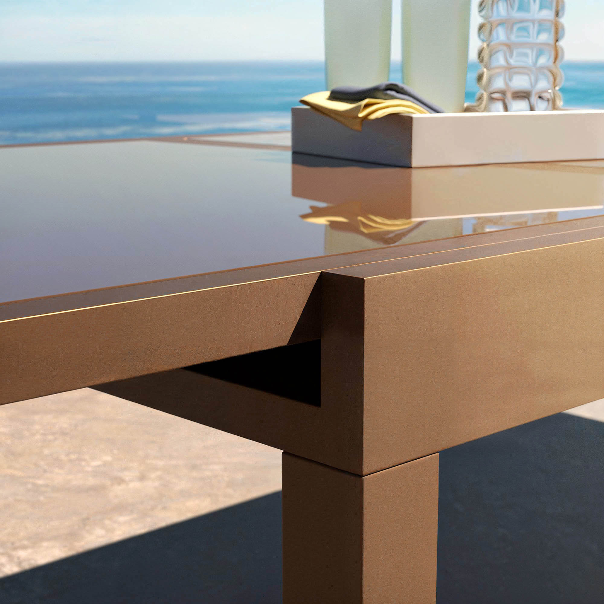 Table de jardin extensible en verre 12 places (200/320 x 100 cm) Murano Bronze