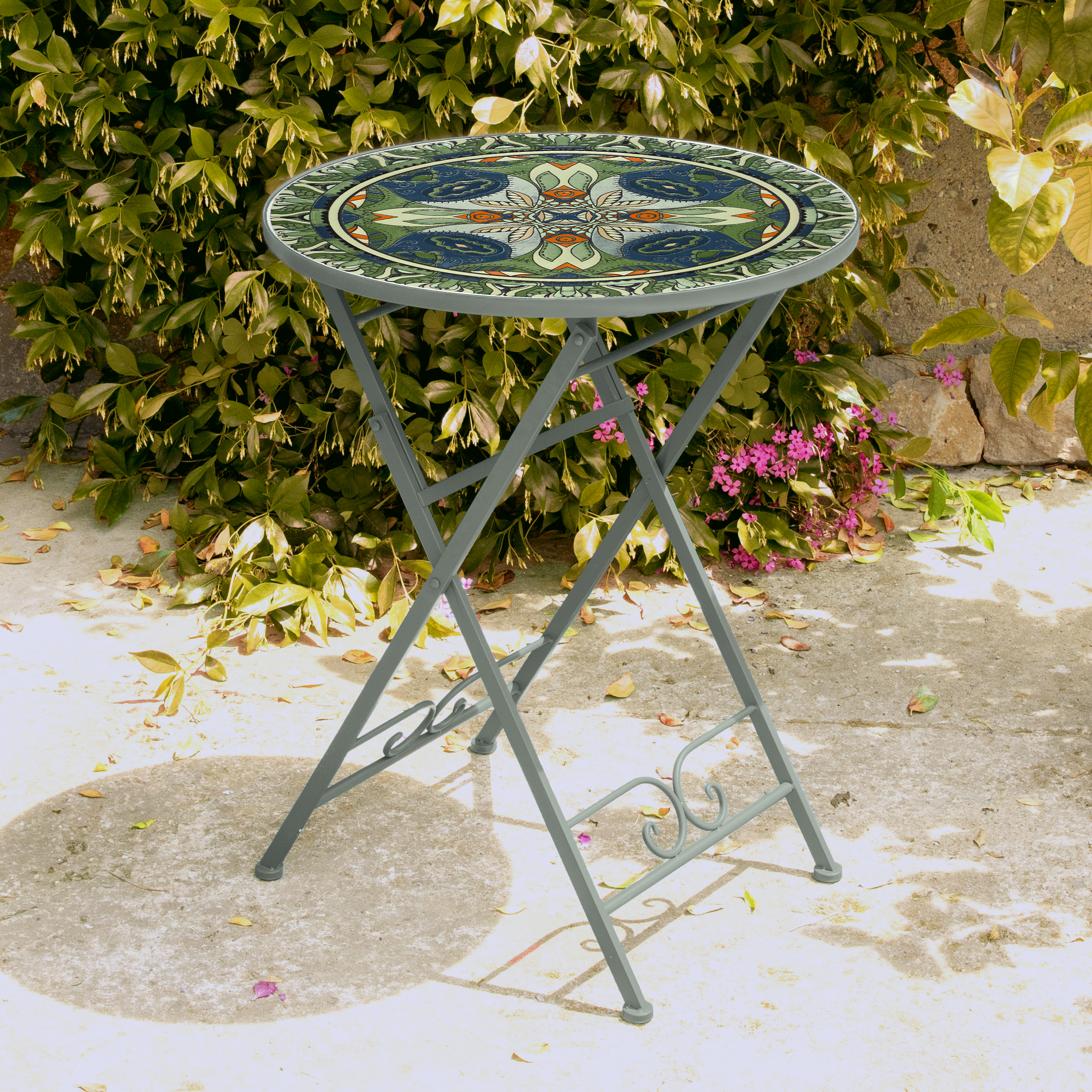 Table bistro ronde pliable mosaïque Cancùn Vert sauge