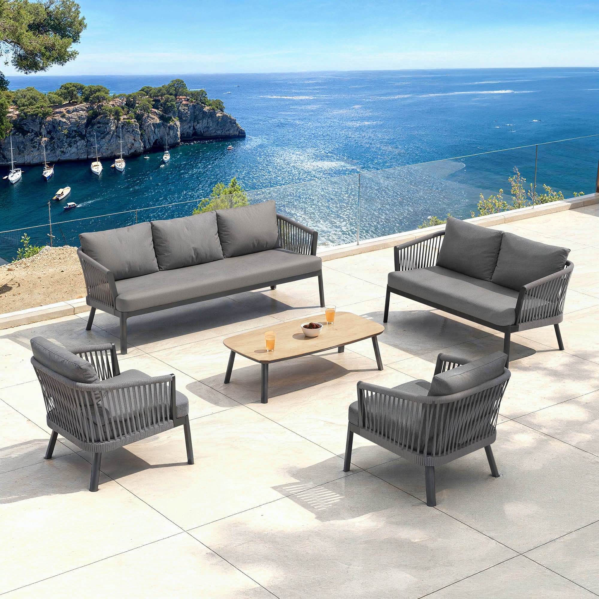 Salon de jardin en aluminium 7 places 5 pcs Amalfi Gris anthracite