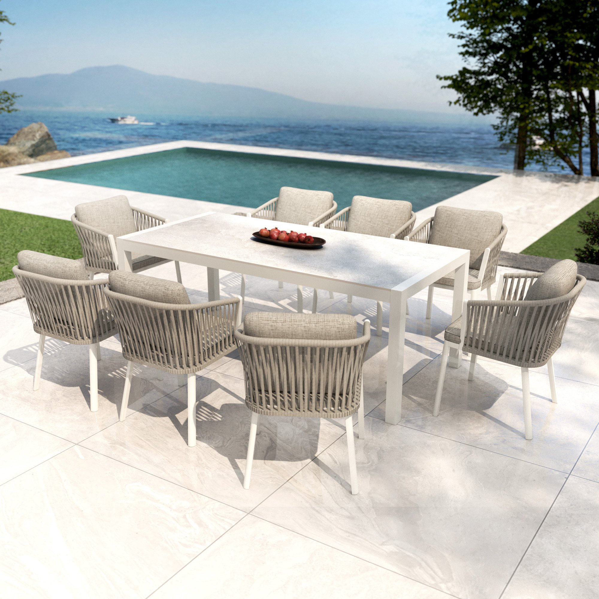 Table de jardin en aluminium et céramique 8 places (180 x 90 cm) Modena Blanc