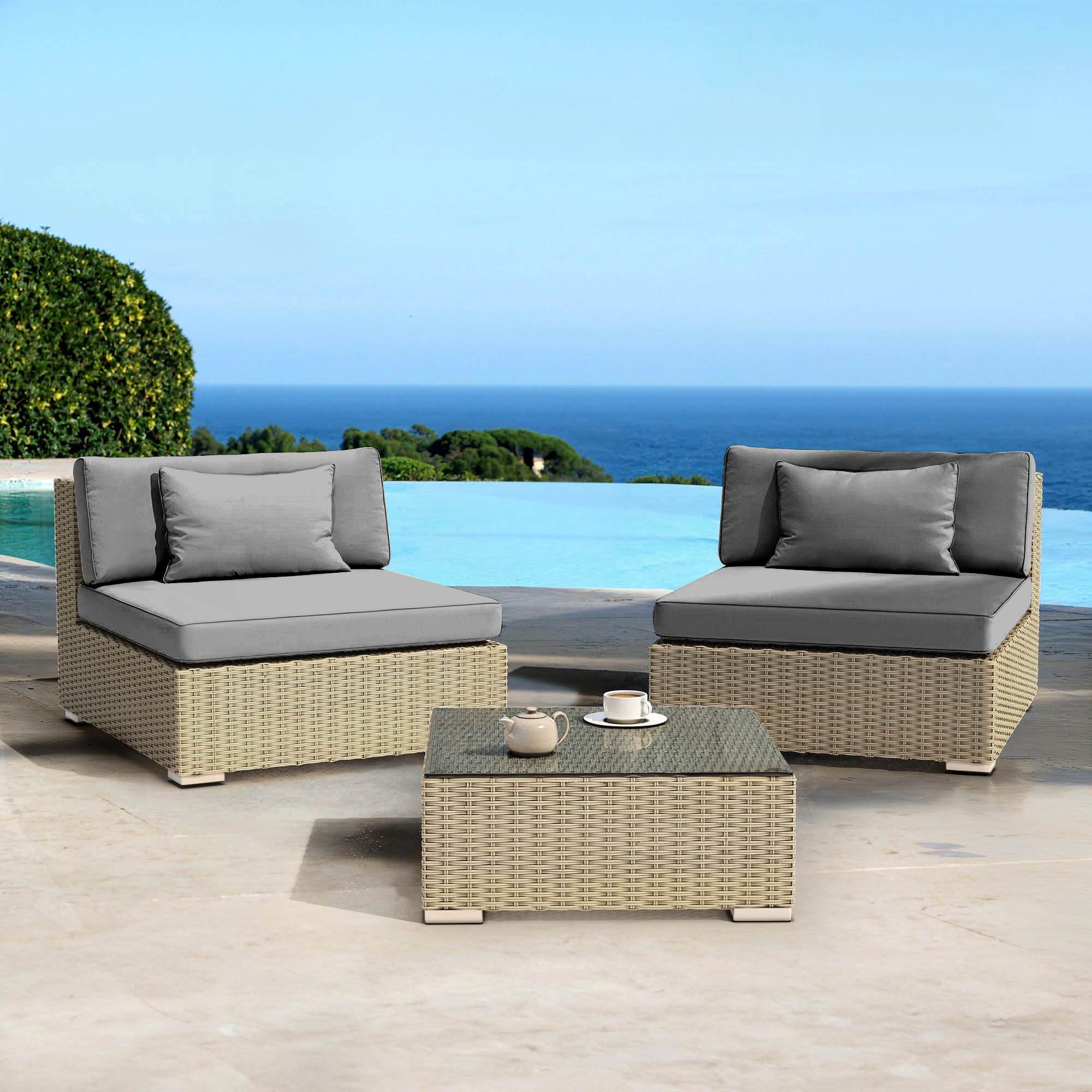 Salon de jardin en résine tressée 2 places 3 pcs Palma Gris et anthracite