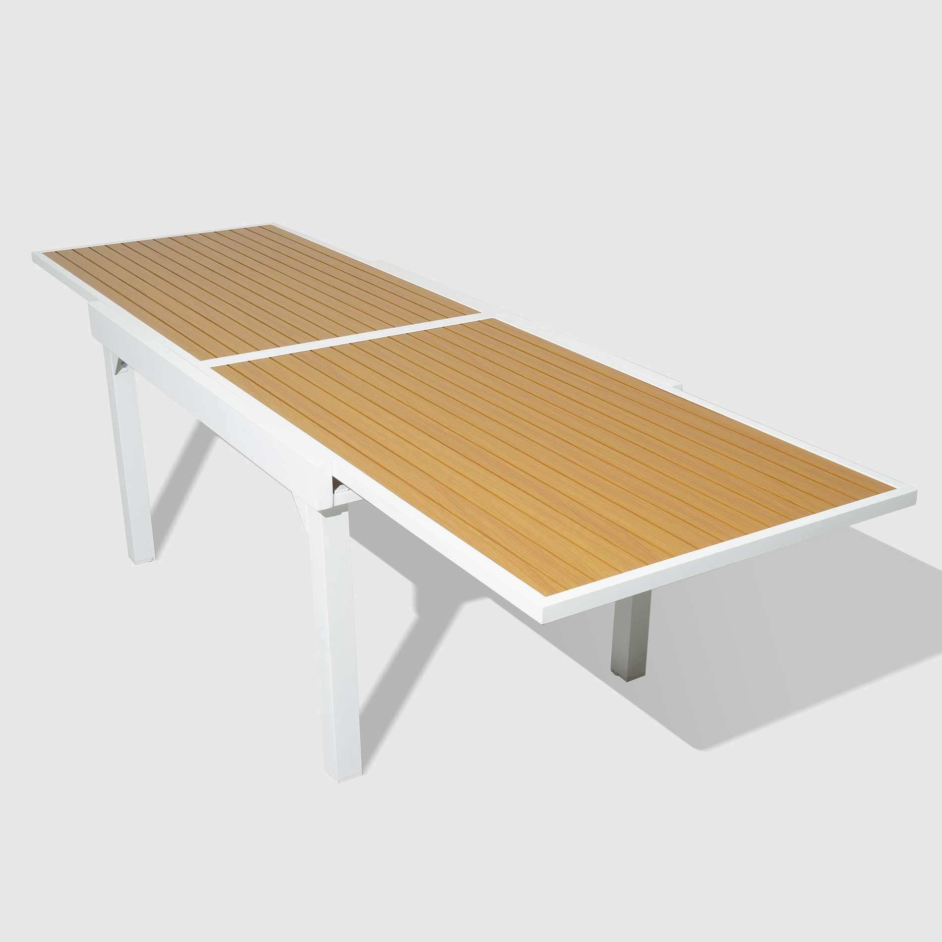 Table de jardin extensible en aluminium 12 places effet bois (200/320 x 100 cm) Murano Blanc