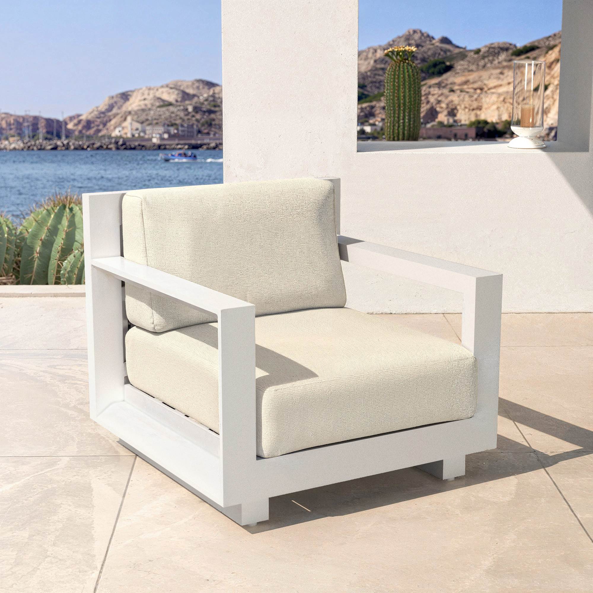 Salon de jardin aluminium 7 places 5 pcs Elba Blanc et beige