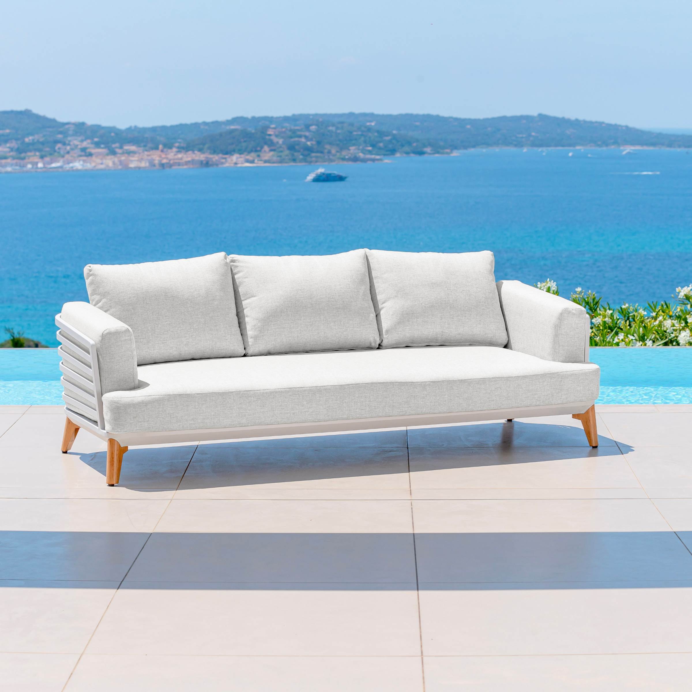 Salon de jardin aluminium 12 places 8 pcs Monte Carlo Blanc et gris clair